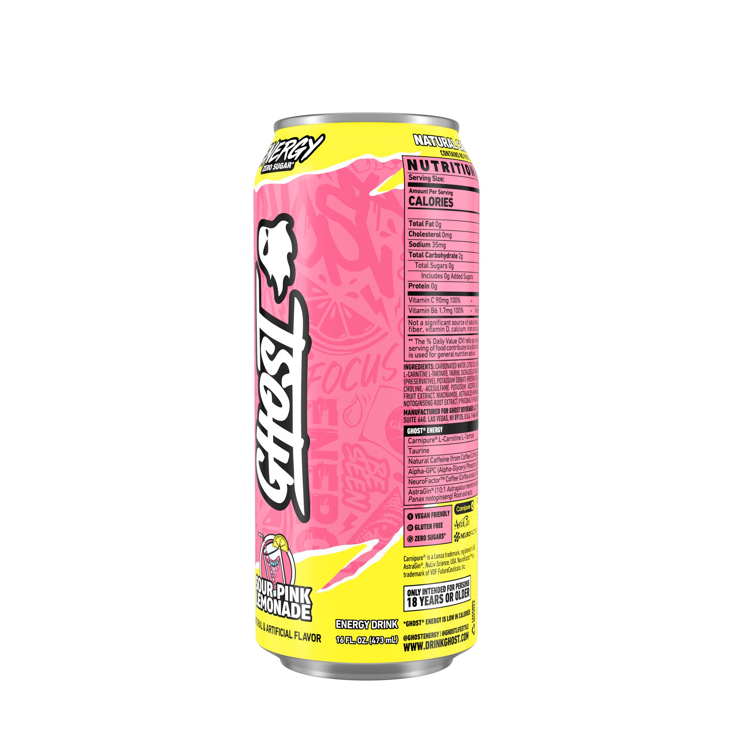 Energy Drink - Sour Pink Lemonade - 16oz. (12 Cans) Sour Pink Lemonade | GNC