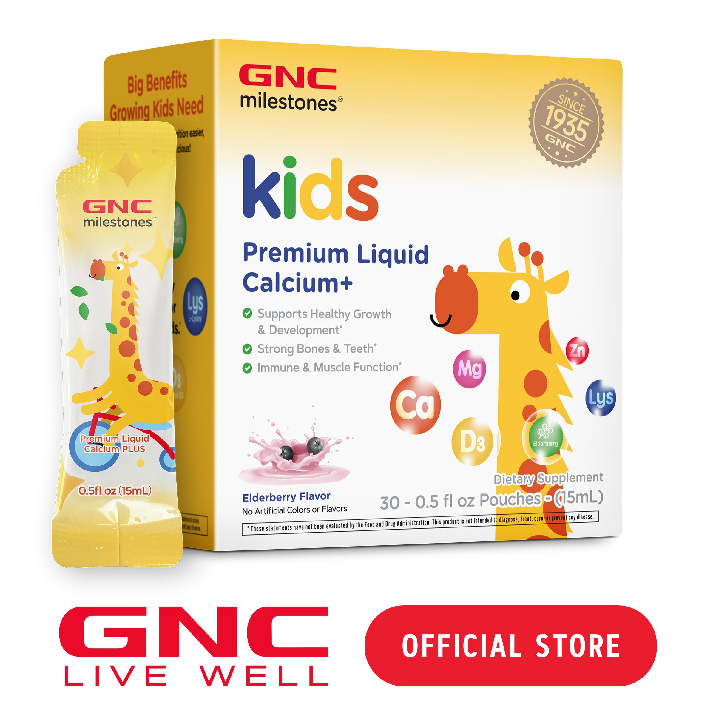 GNC milestones® - Kids Premium Liquid Calcium+ - Elderberry - 15mL
