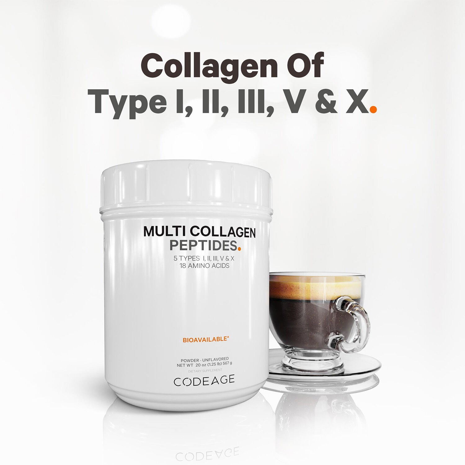 Hydrolyzed Multi Collagen Peptides Powder Type I - II - III - V and X - 20 oz. (63 Servings)  | GNC