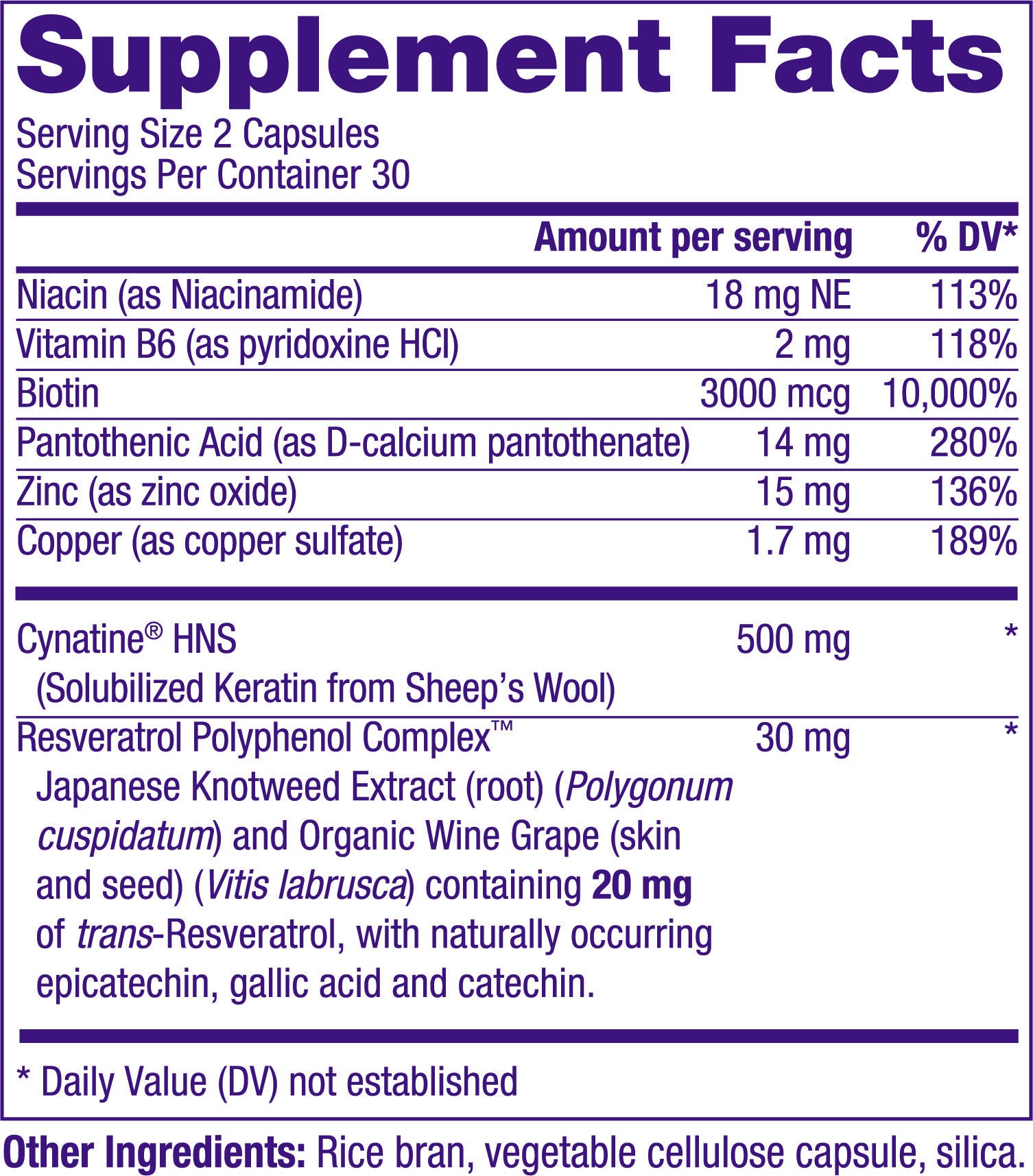 Keratin Hair Enhance™ with Biotin and Resveratrol - 60 Capsules (30 Servings)