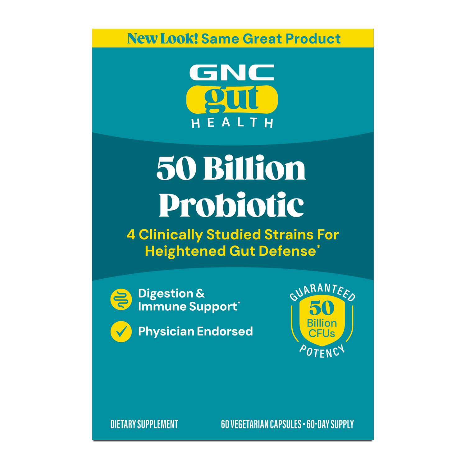Gut Health 50 Billion Probiotic - 60 Vegetarian Capsules (60 Servings)  | GNC
