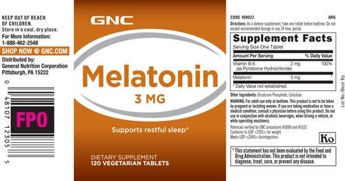 gnc melatonin 3 mg 120 tablets gnc