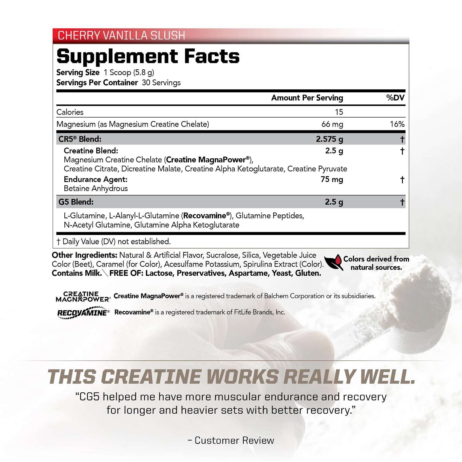 CG5 Creatine + Glutamine - Cherry Vanilla Slush (30 Servings)
