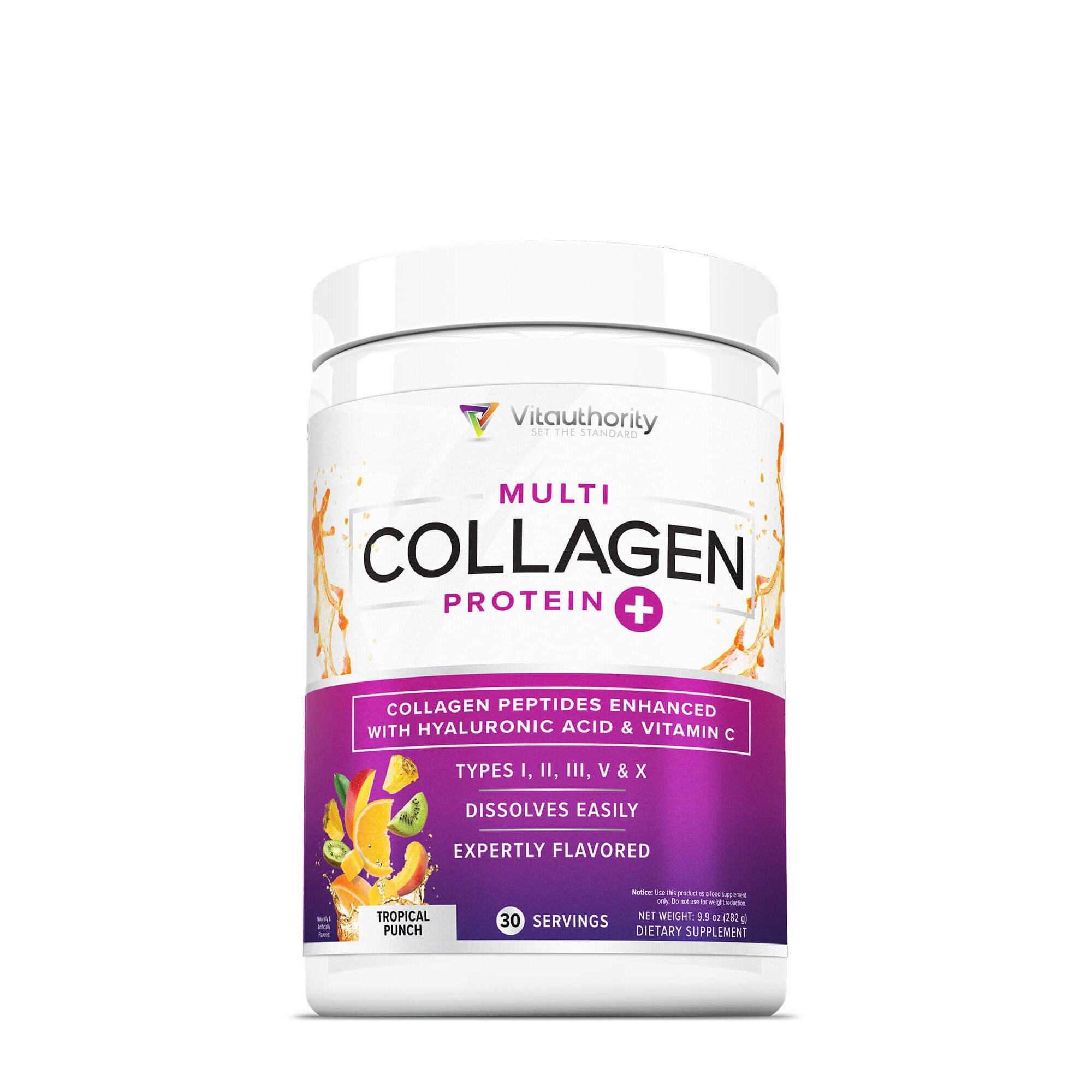 Vitauthority Multi Collagen Protein Powder Vitamin C - Tropical Punch 9.9 Oz. (30 Servings)