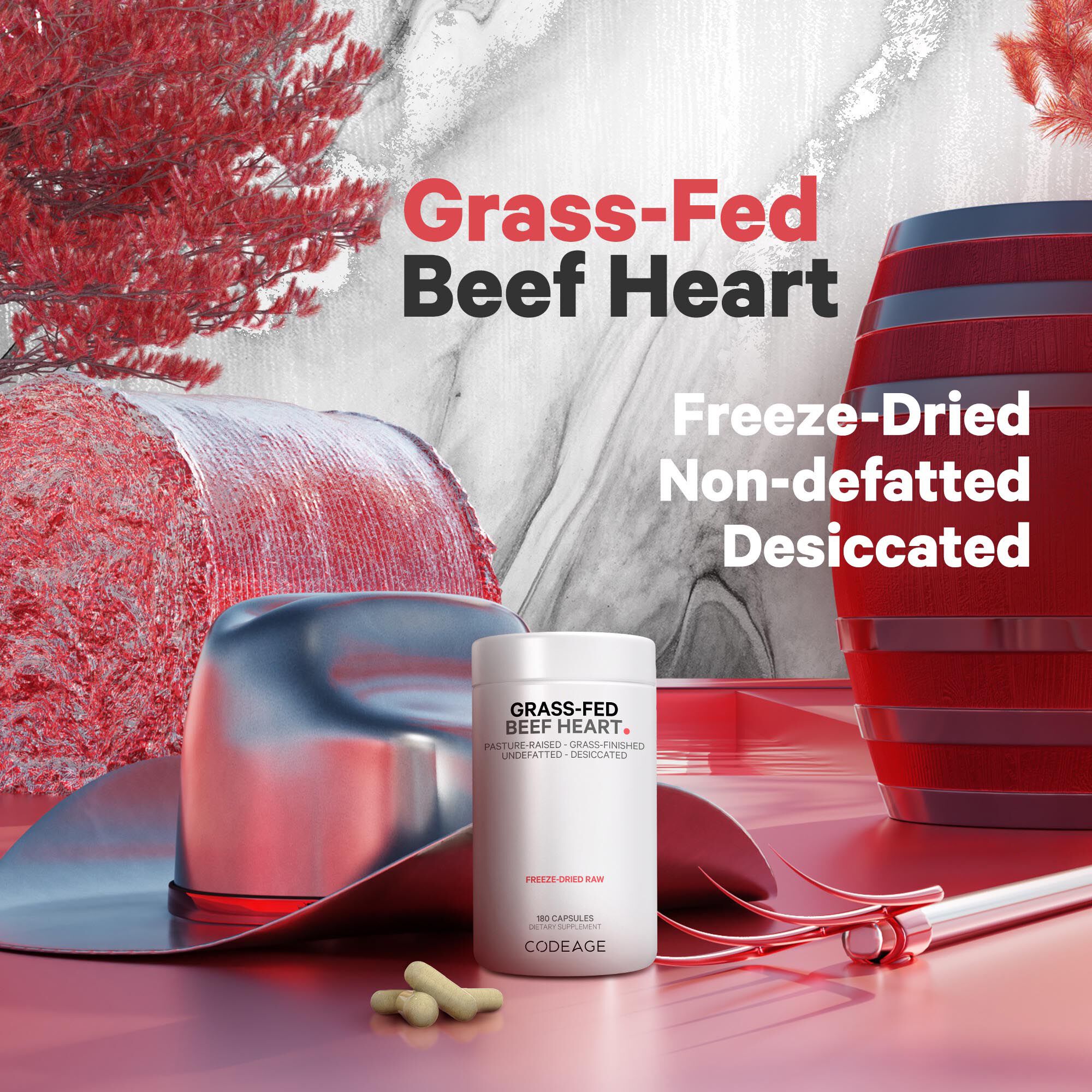 Grass Fed Beef Heart - 180 Capsules (60 Servings)  | GNC