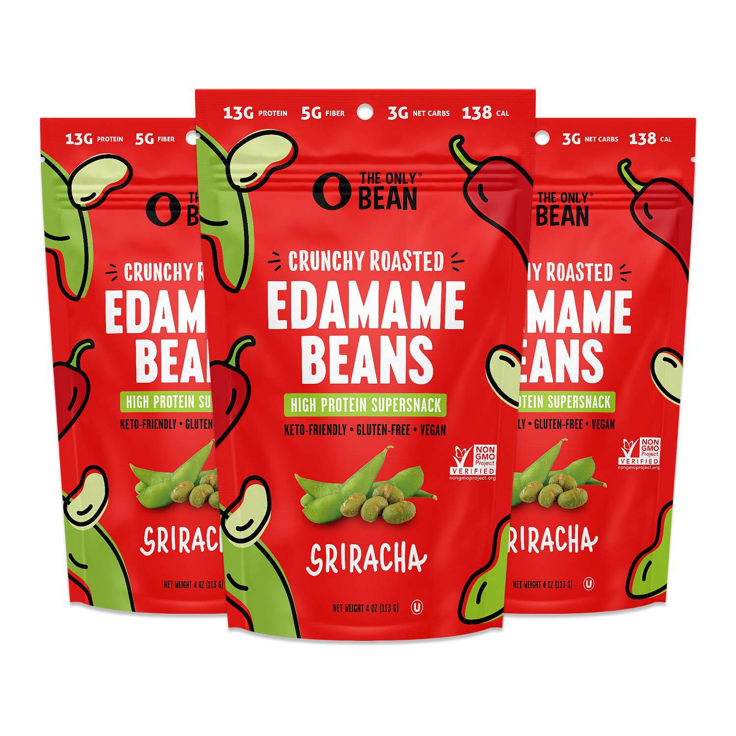 Crunchy Roasted Edamame Beans - Sriracha (3 Bags)  | GNC