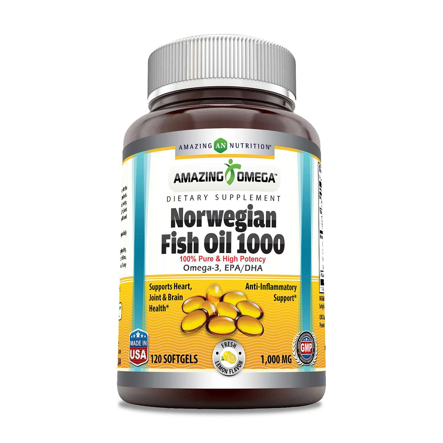 Norwegian Fish Oil 1000 - Lemon - 120 Softgels (120 Servings)  | GNC