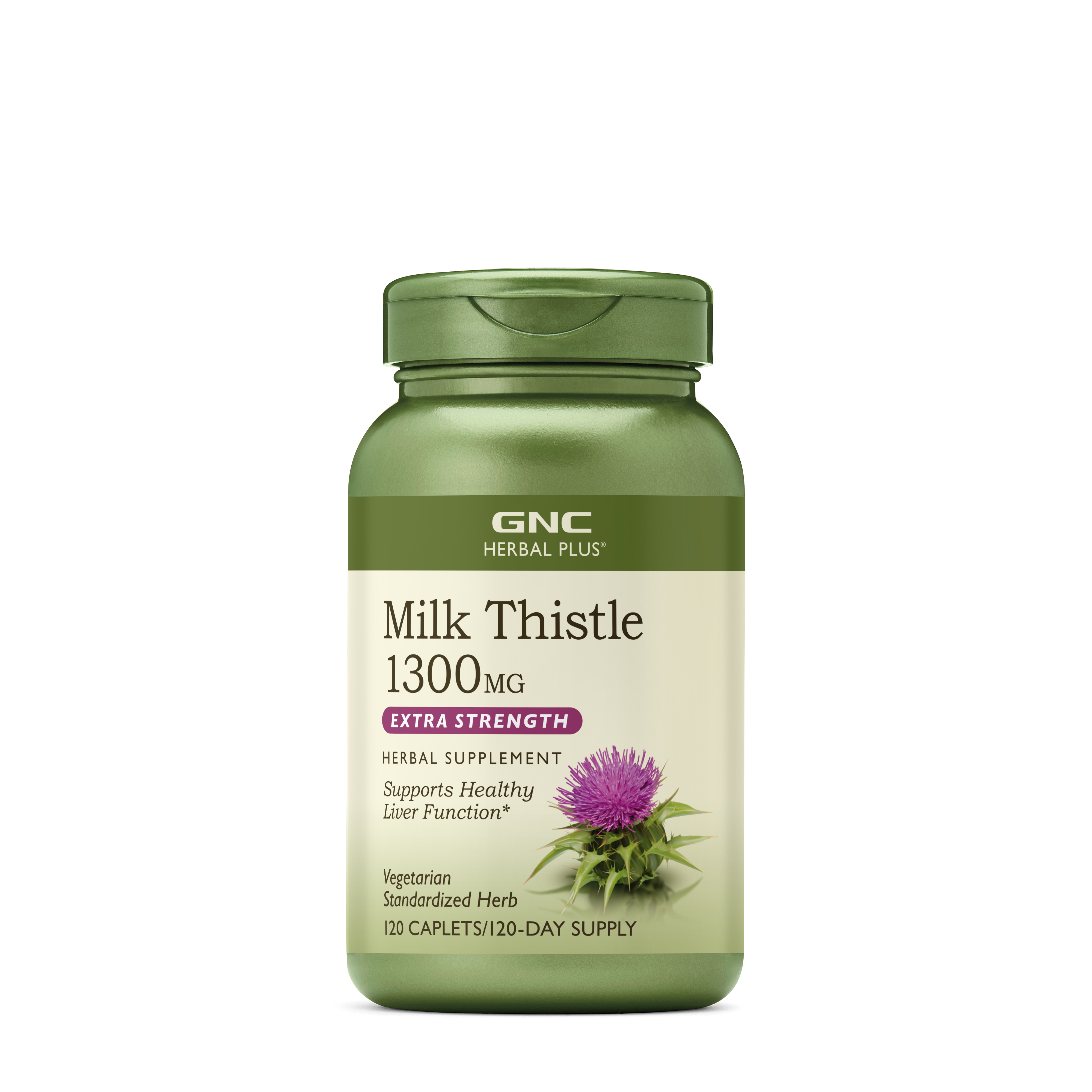 GNC Herbal Plus Milk Thistle 1300Mg Healthy - 120 Caplets (120 Servings)