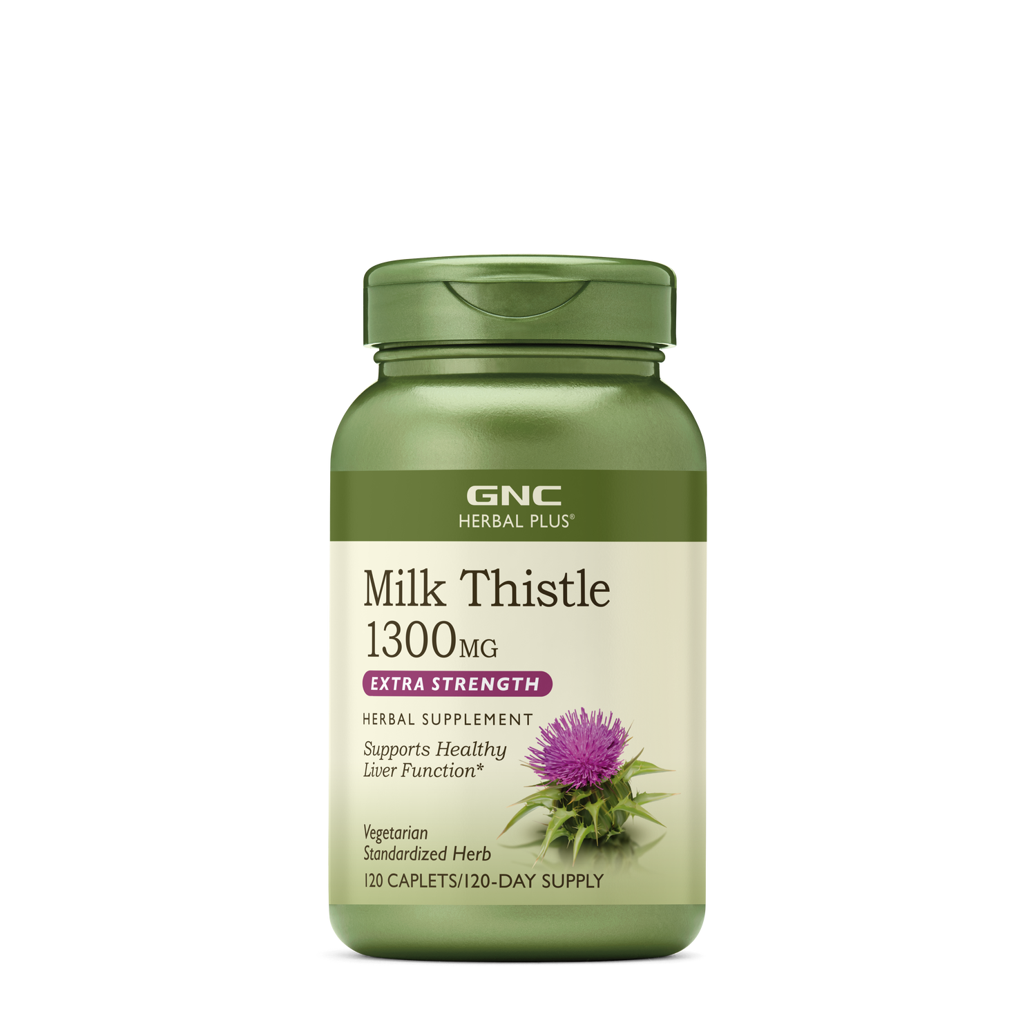 GNC Herbal Plus Milk Thistle 1300Mg Healthy - 120 Caplets (120 Servings)