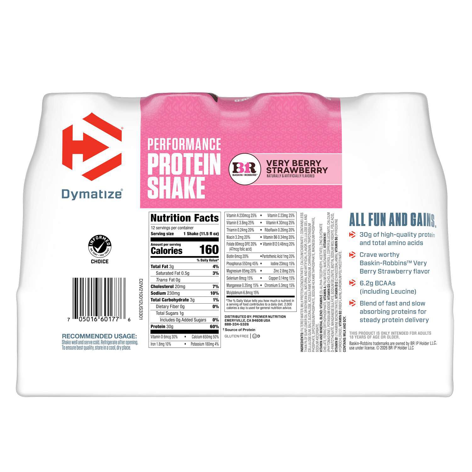 Performance Protein Shake RTD - Baskin Robbins&trade; Very Berry Strawberry (12 Bottles)