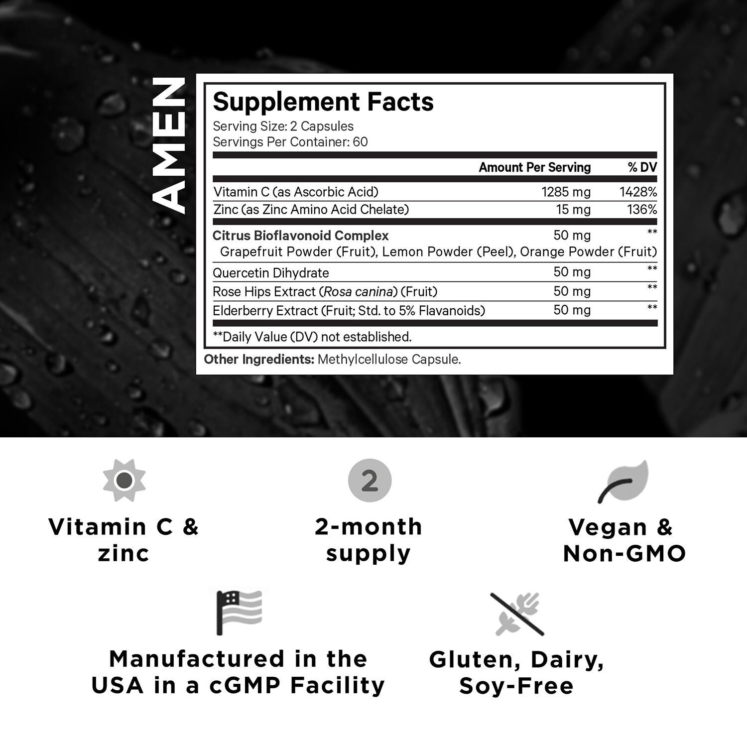 Amen Vitamin C+ Zinc &amp; Citrus Bioflavonoids- 120 Capsules (60 Servings)  | GNC