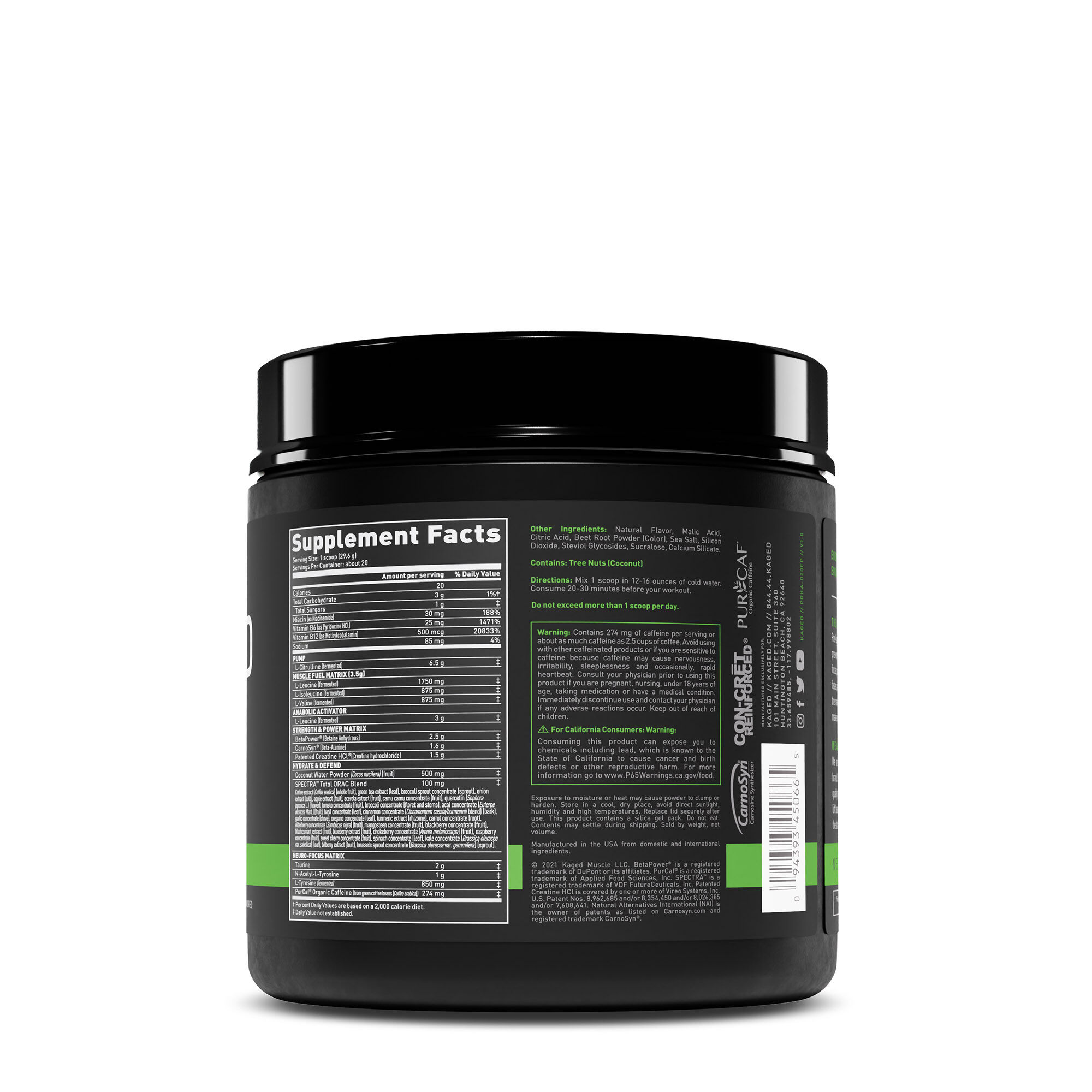 Kaged Muscle Pre Kaged 621g Ultra Explosive Primer Pre Workout 20serv 3 Flavours 