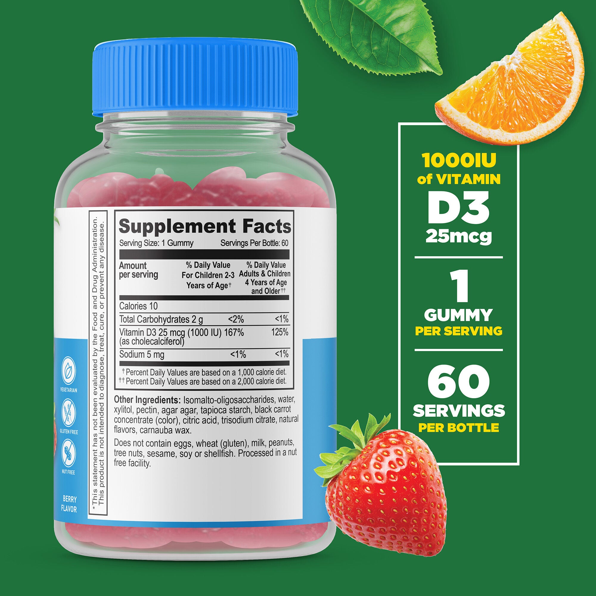 Sugar Free Kids Vitamin D3 1000IU - 60 Gummies (60 Servings)  | GNC