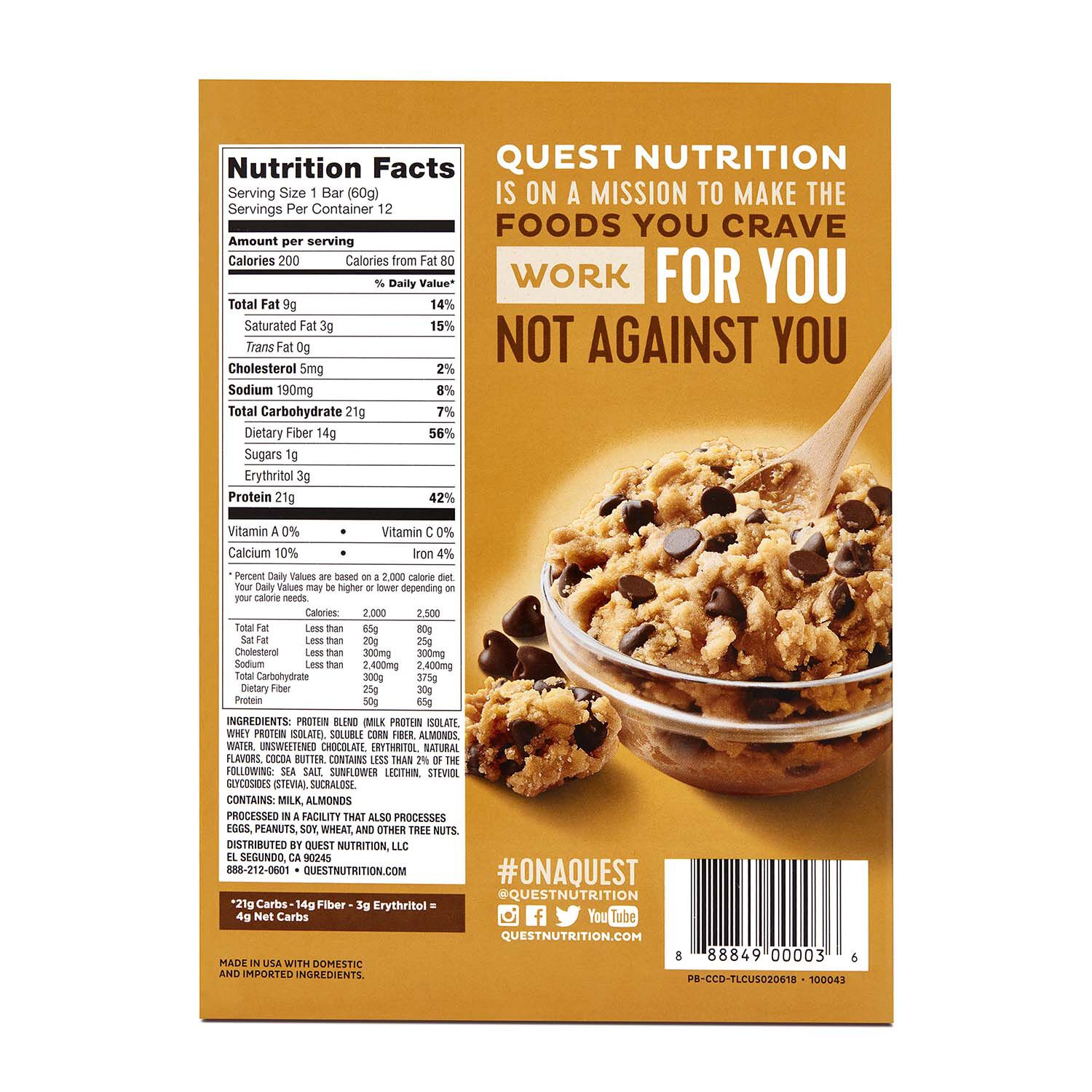 Quest Bar &ndash; Chocolate Chip Cookie Dough (12 Bars) Chocolate Chip Cookie Dough | GNC