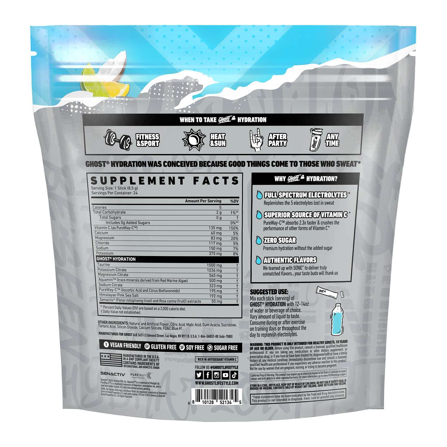Hydration Sticks - Sonic Ocean Water (24 Stick Packs)