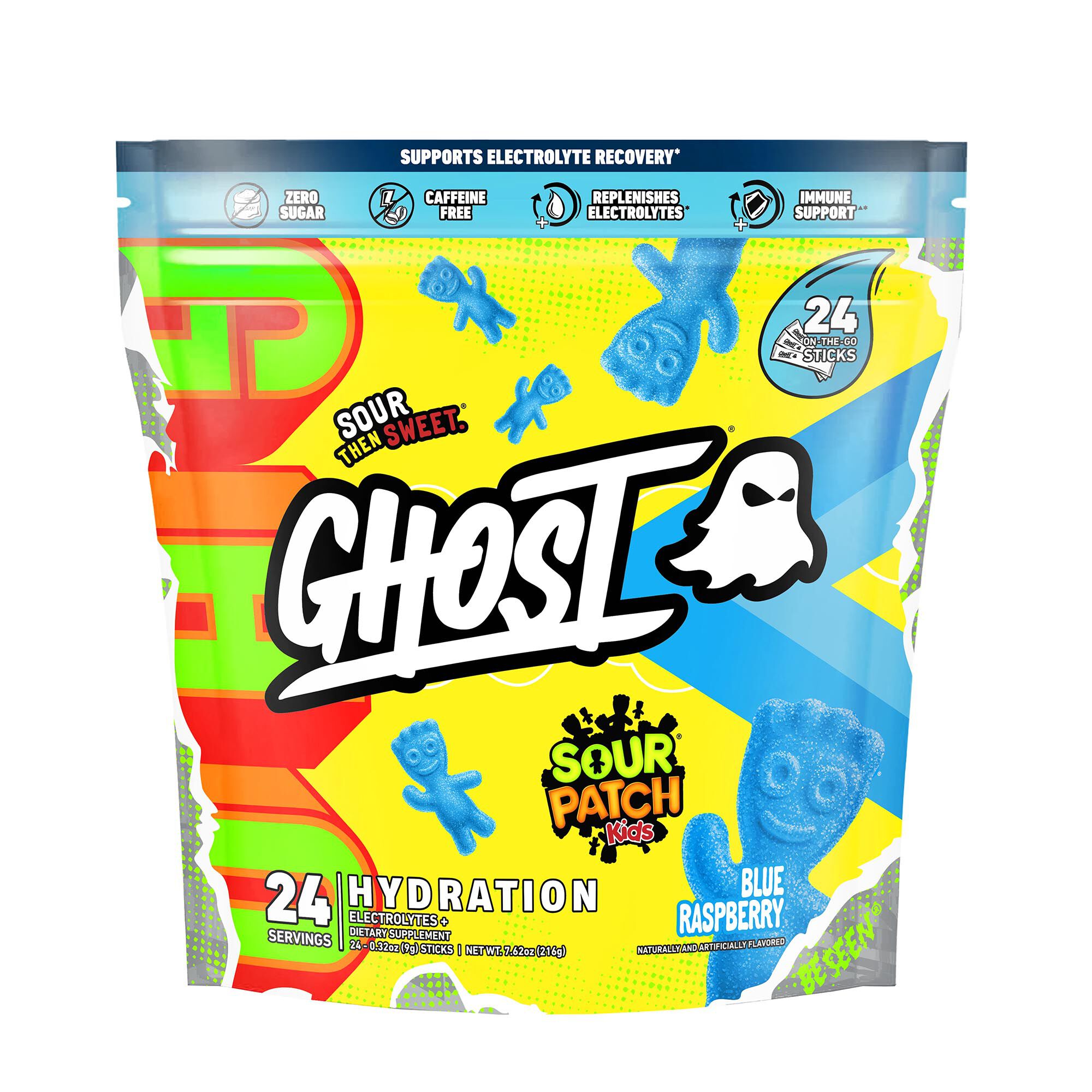 GHOST Hydration Sticks - Blue Raspberry (24 Stick Packs)