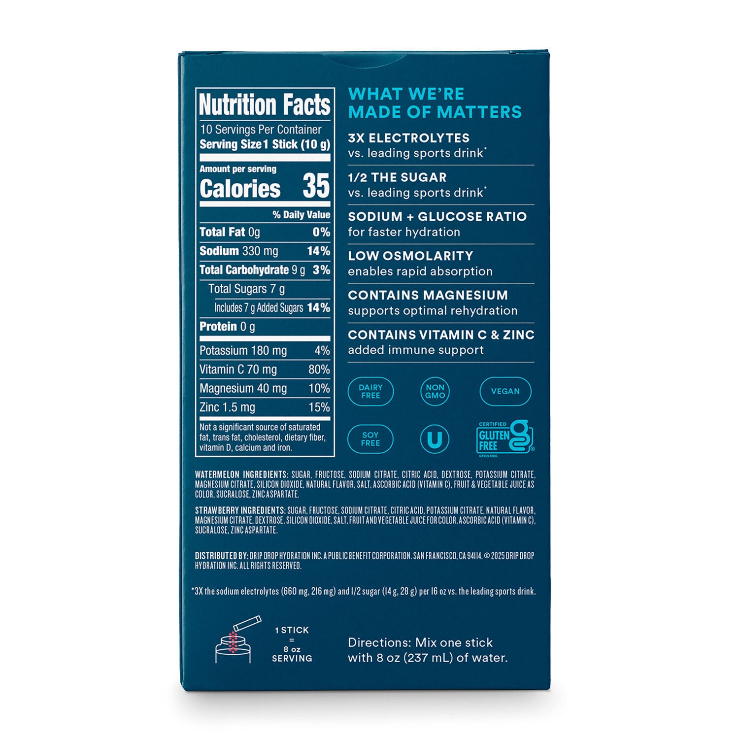 DripDrop Fast Hydration Watermelon Strawberry Back