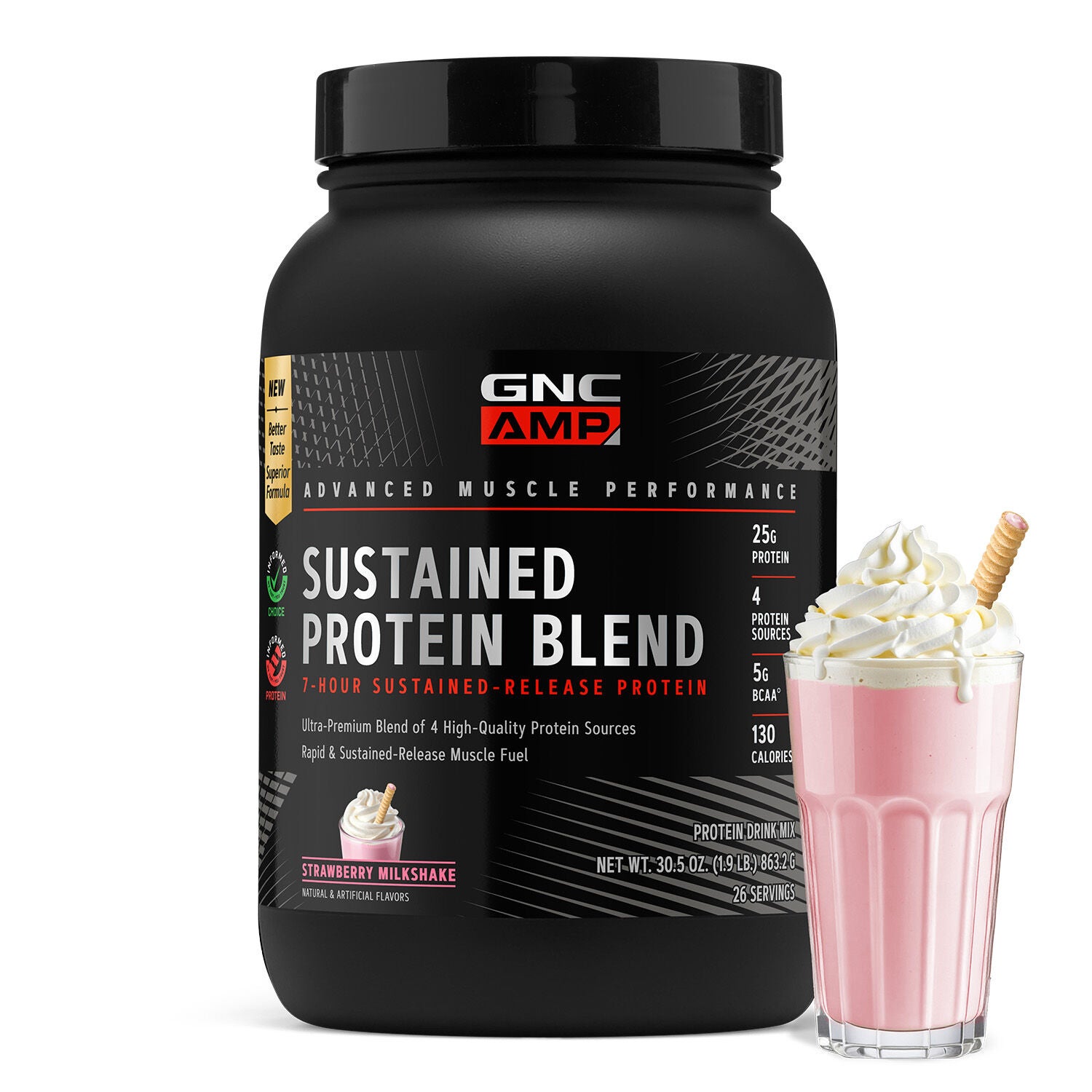 Sustained Protein Blend - Strawberry Milkshake (28 Servings) Strawberry Milkshake | GNC