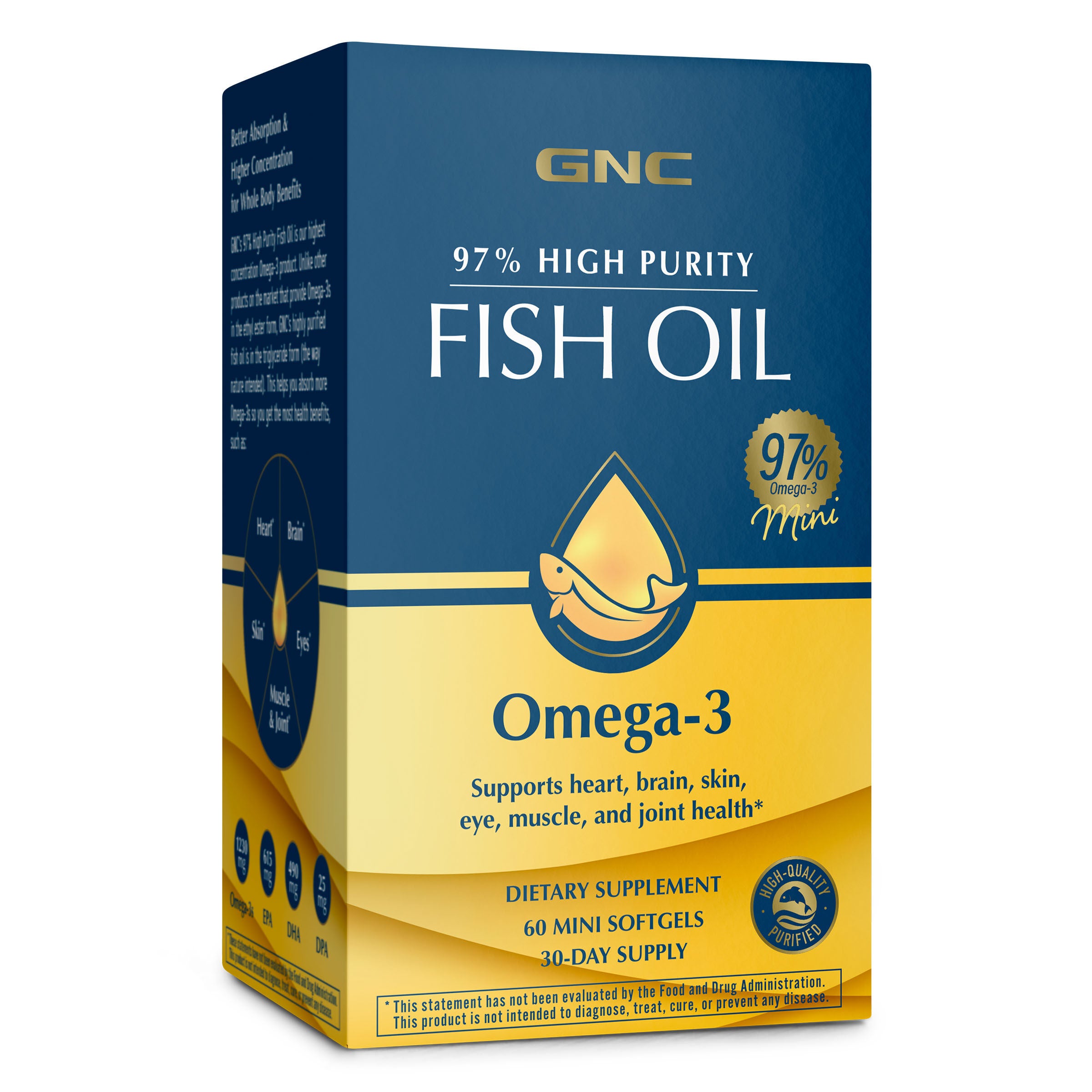 97% High Purity Fish Oil Omega-3 - 60 Mini Softgels (30 Servings)  | GNC