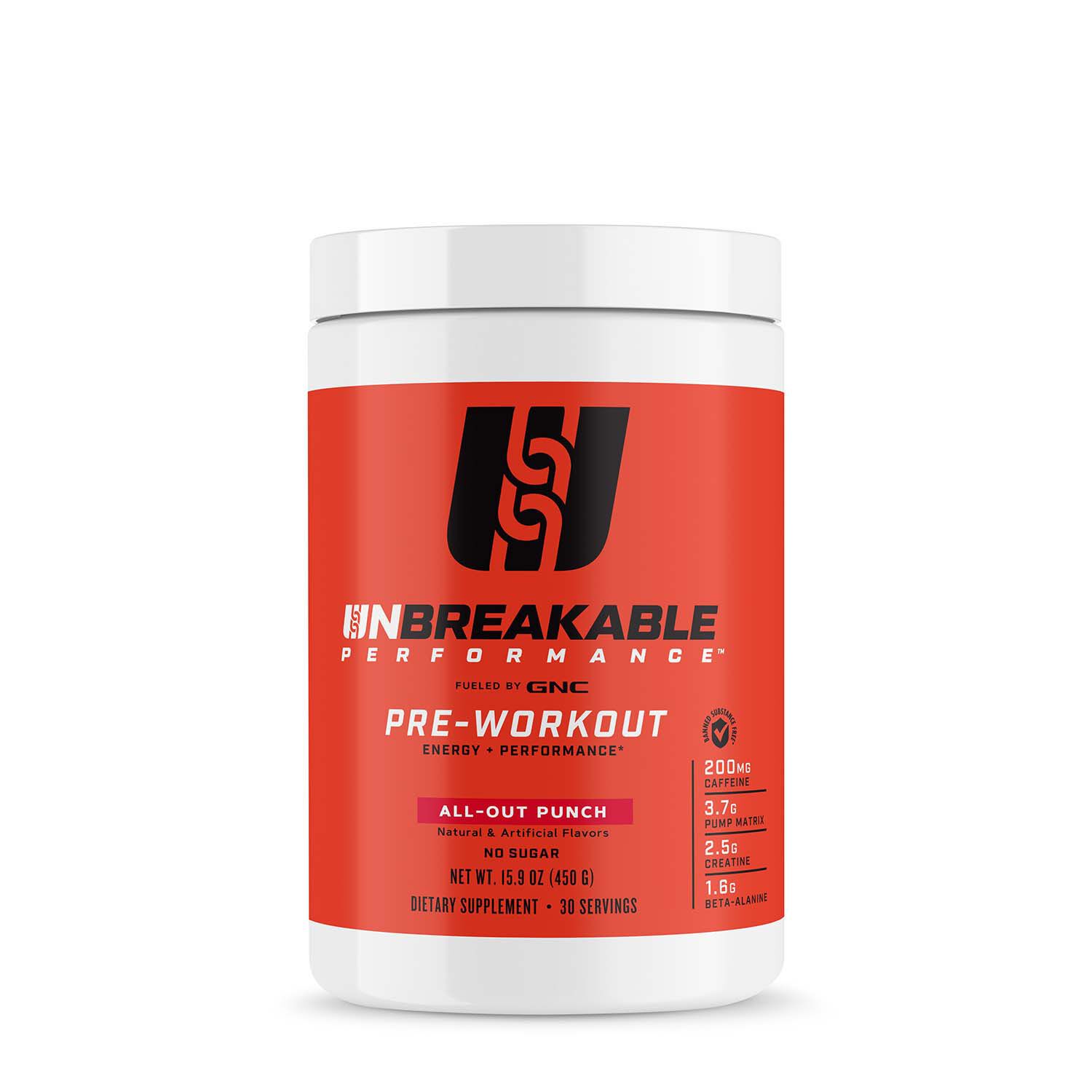 GNC Unbreakable Pre Workout All Out Punch Front Tub By Jay Glazer MMA