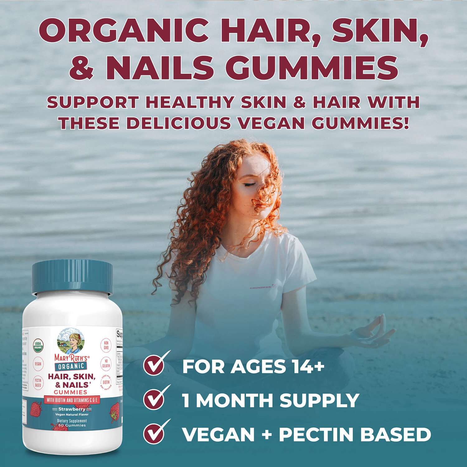 Organic Hair, Skin, & Nails Gummies - 60 Gummies (30 Servings)