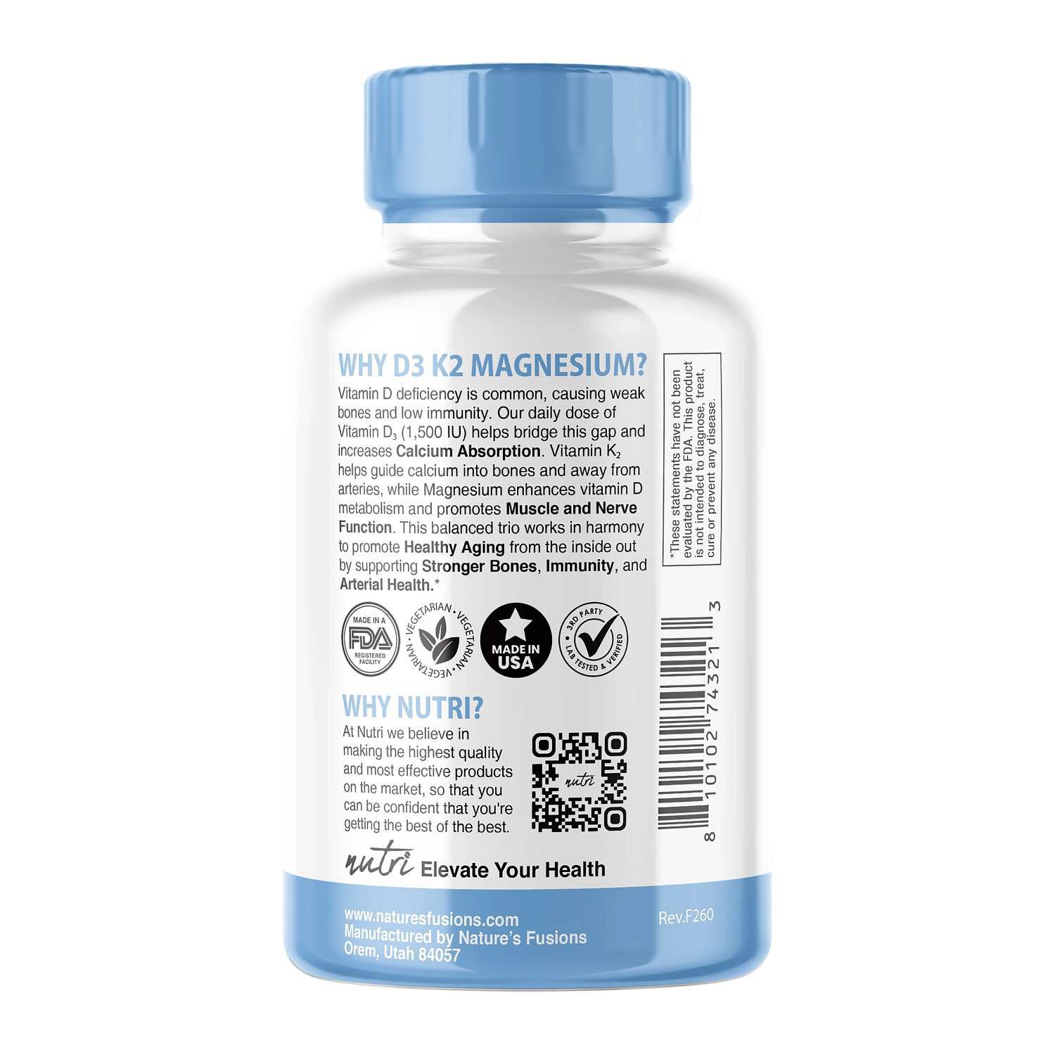 D3 & K2 Magnesium Glycinate - 120 Vegan Capsules (30 Servings)