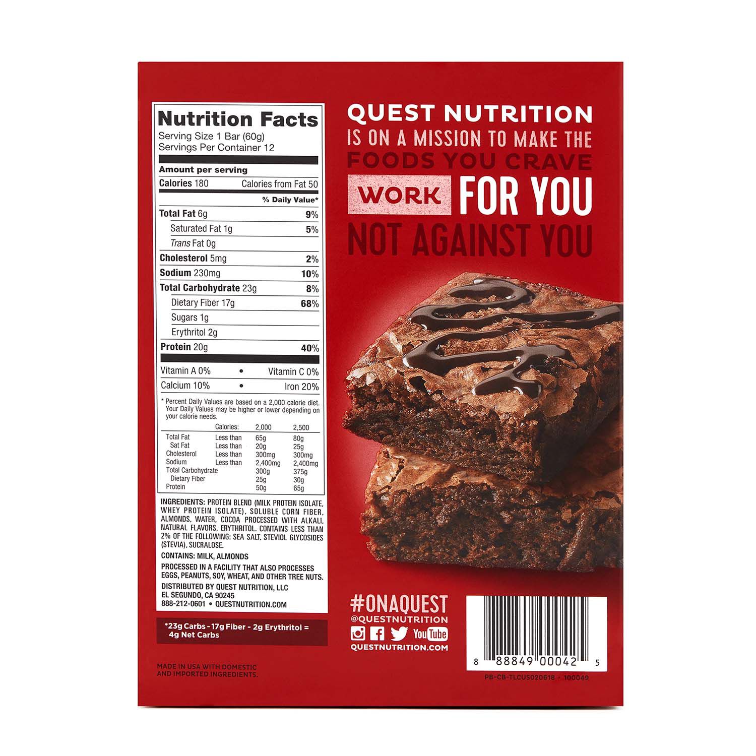 Quest Bar &ndash; Chocolate Brownie (12 Bars) Chocolate Brownie | GNC