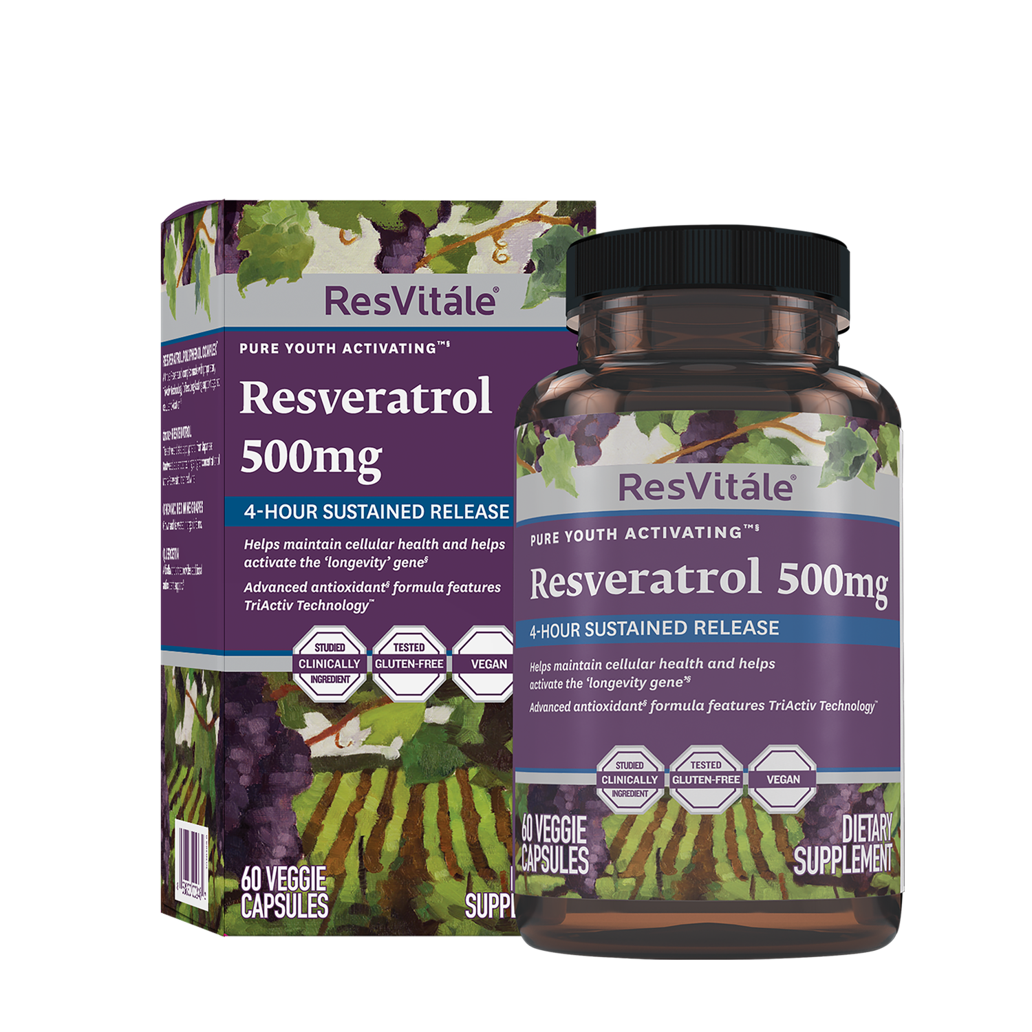 ResVitále Resveratrol 500Mg Vegan - 60 Vegetarian Capsules (60 Servings)