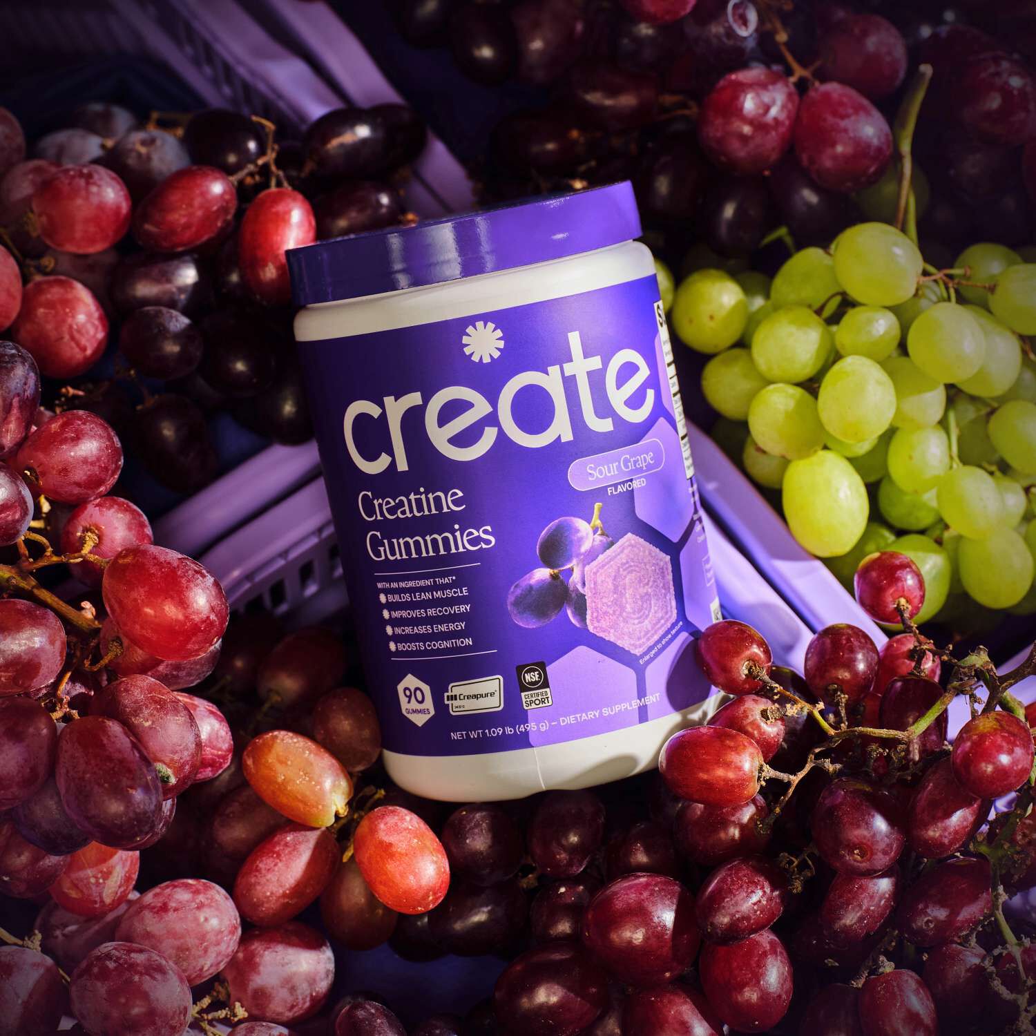 Creatine Monohydrate Gummies - Sour Grape - 90 Gummies (30 Servings)