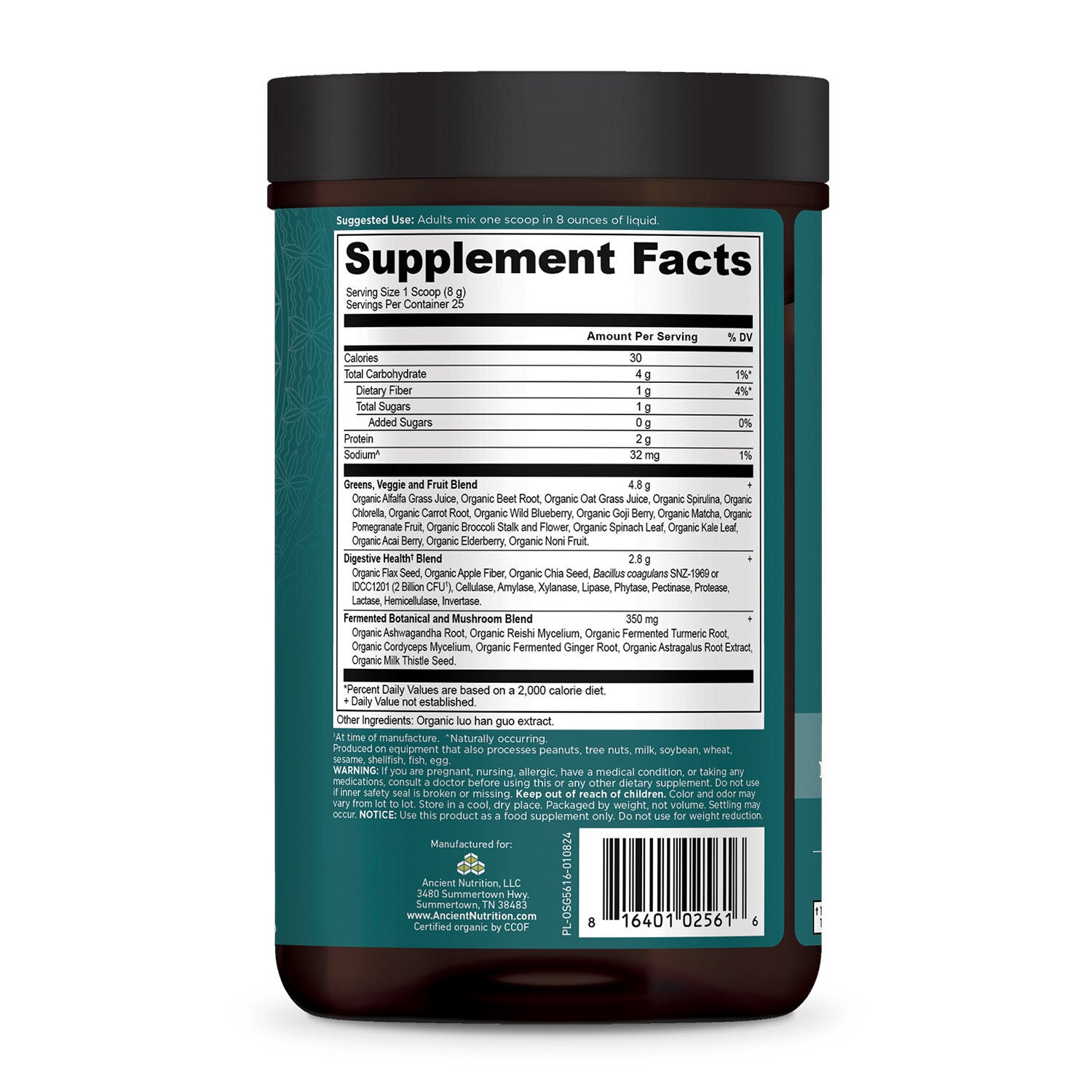 Ancient Nutrition Super Greens Back