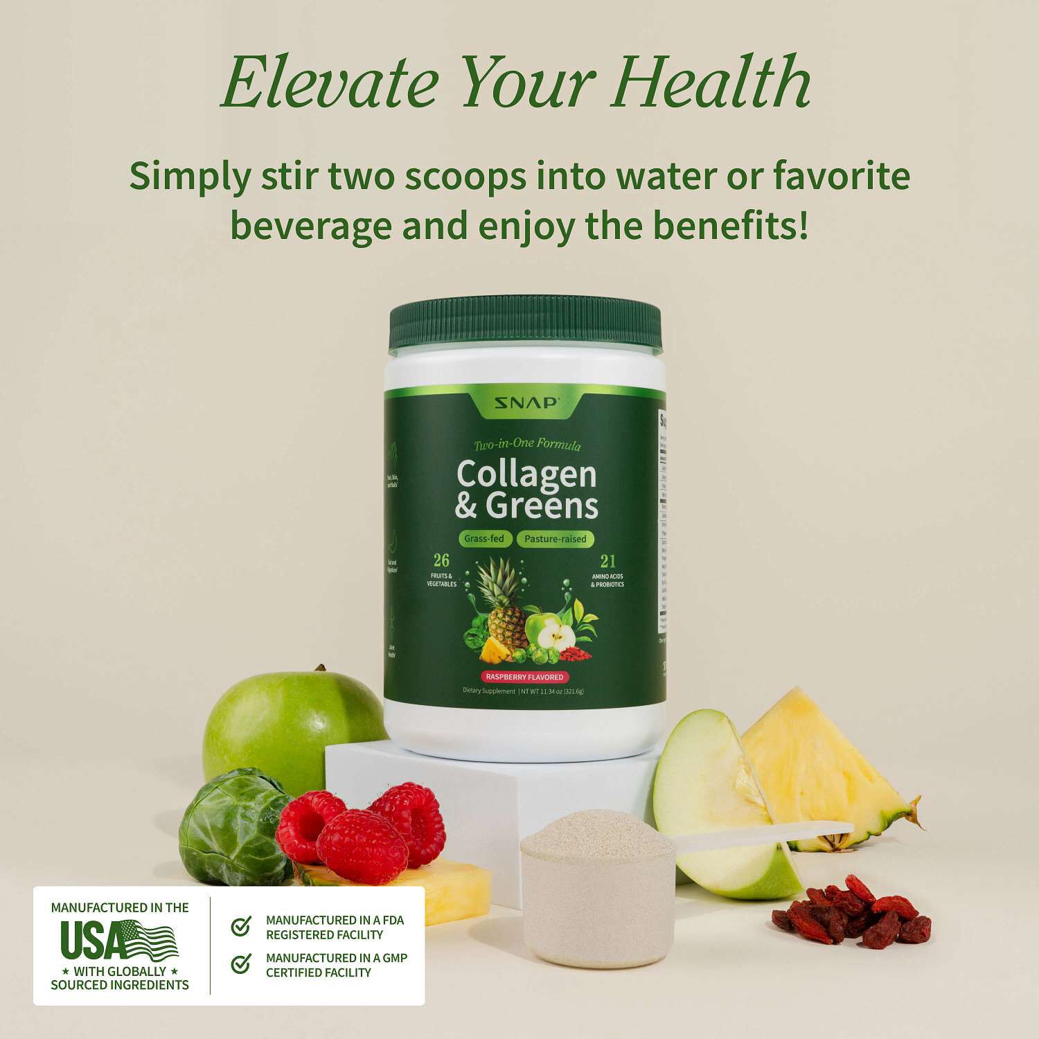 Collagen Peptides + Super Greens Dietary Supplement - 11.34 oz. (30 Servings)