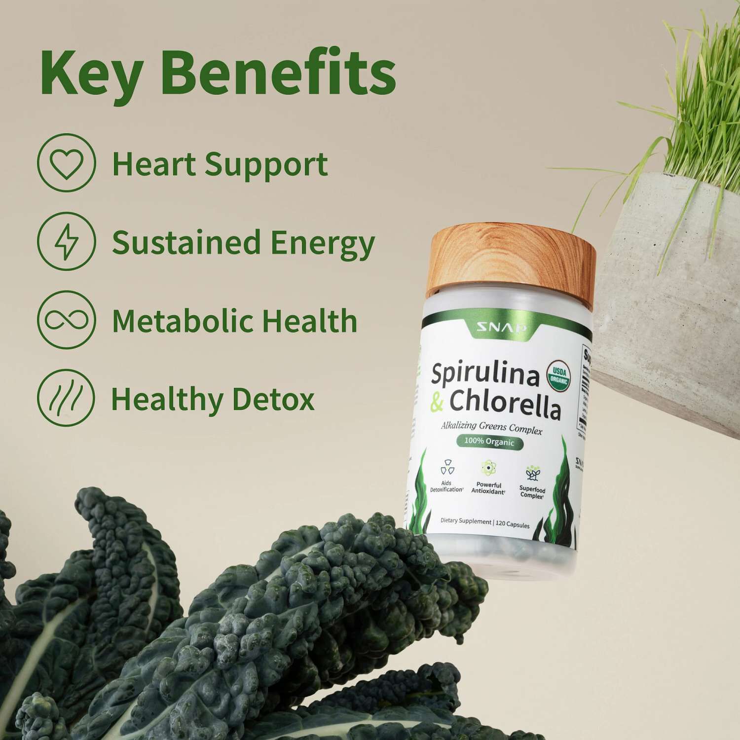 Organic Spirulina + Chlorella - 120 Capsules (30 Servings)