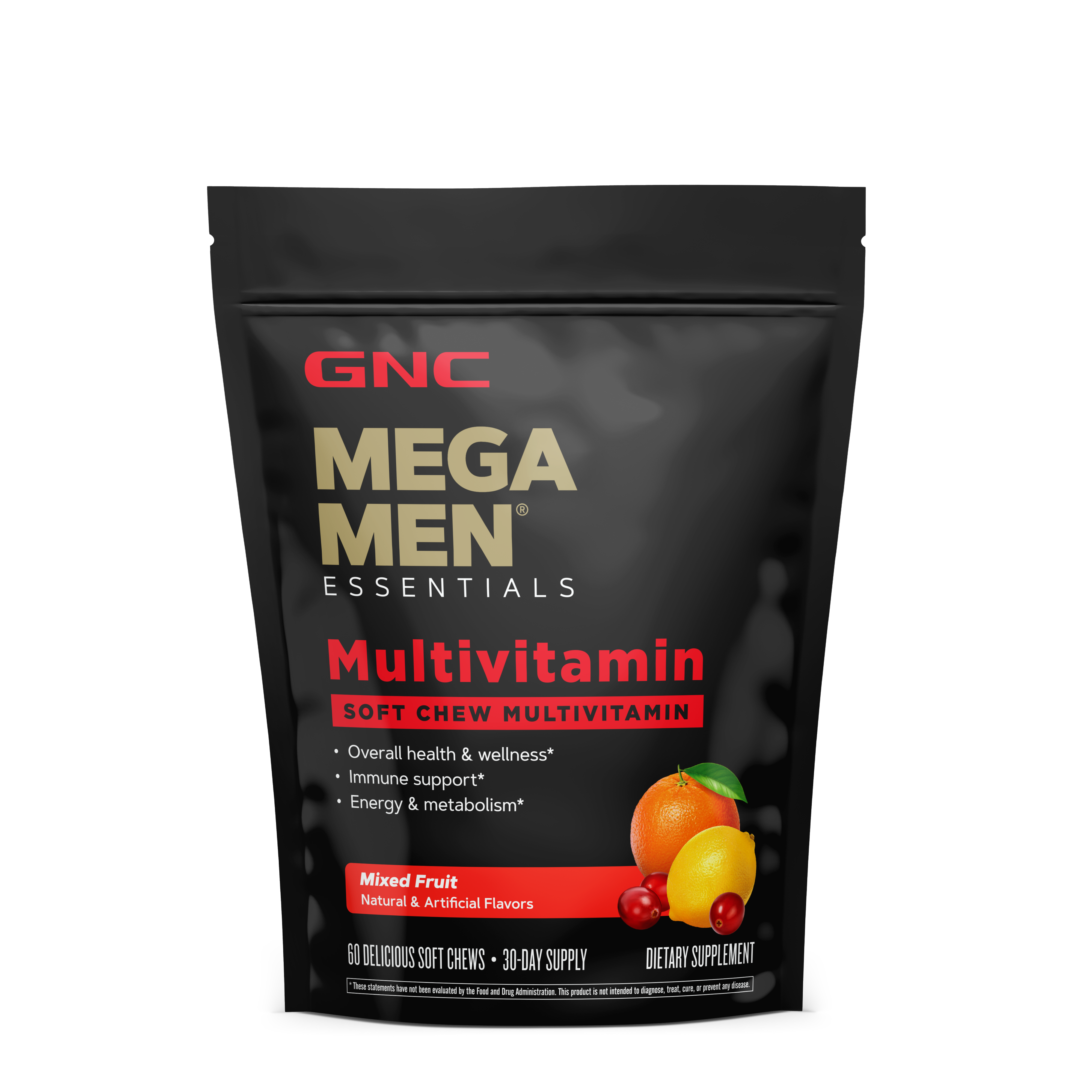 GNC Mega Men® Soft Chew Multivitamin - Mixed Fruit - 60 Soft Chews (30 Servings)