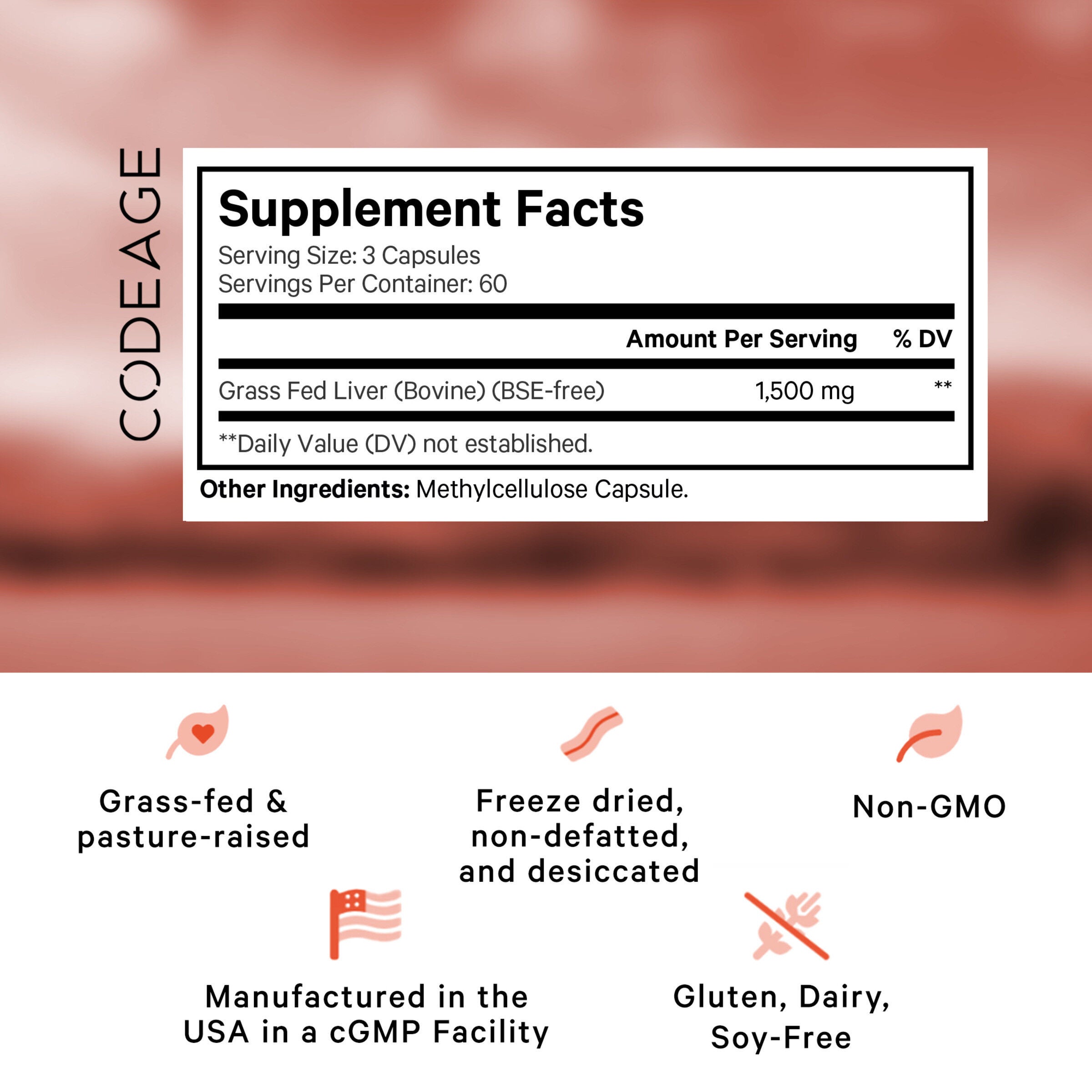 Grass-Fed Beef Liver - 180 Capsules (60 Servings)  | GNC