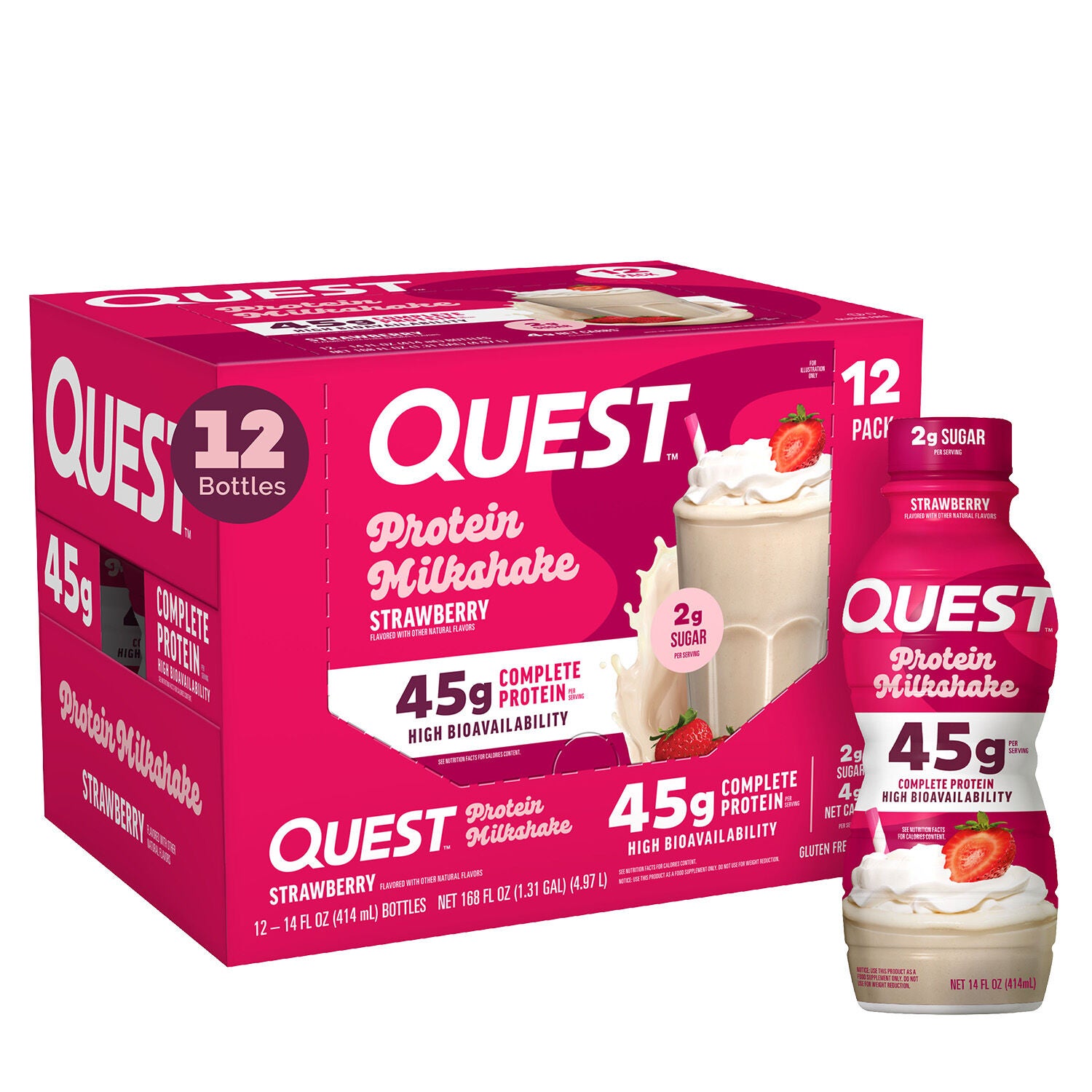 Protein Milkshake RTD - Strawberry - 14 fl oz (12 Bottles)  | GNC