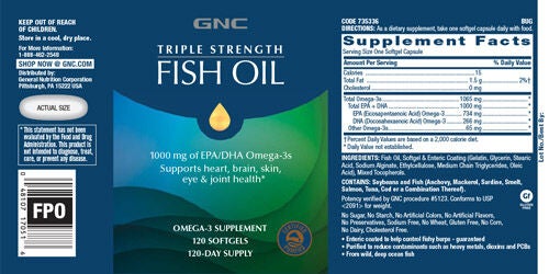 Triple Strength Fish Oil 120 Ct For Brain Eye Heart Health Gnc