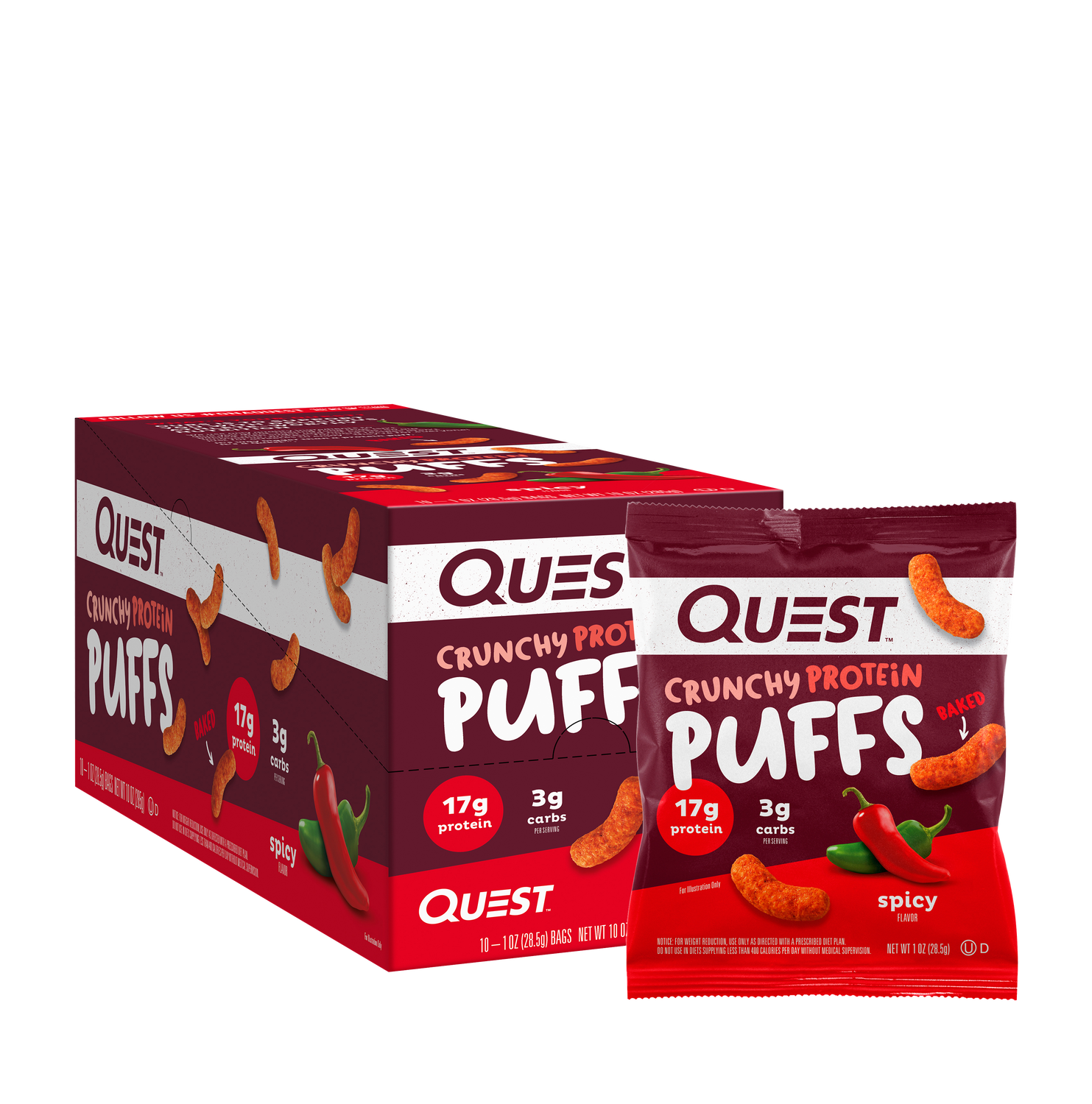 Quest Crunchy Protein Puffs - Spicy Cheddar - 10 Bags