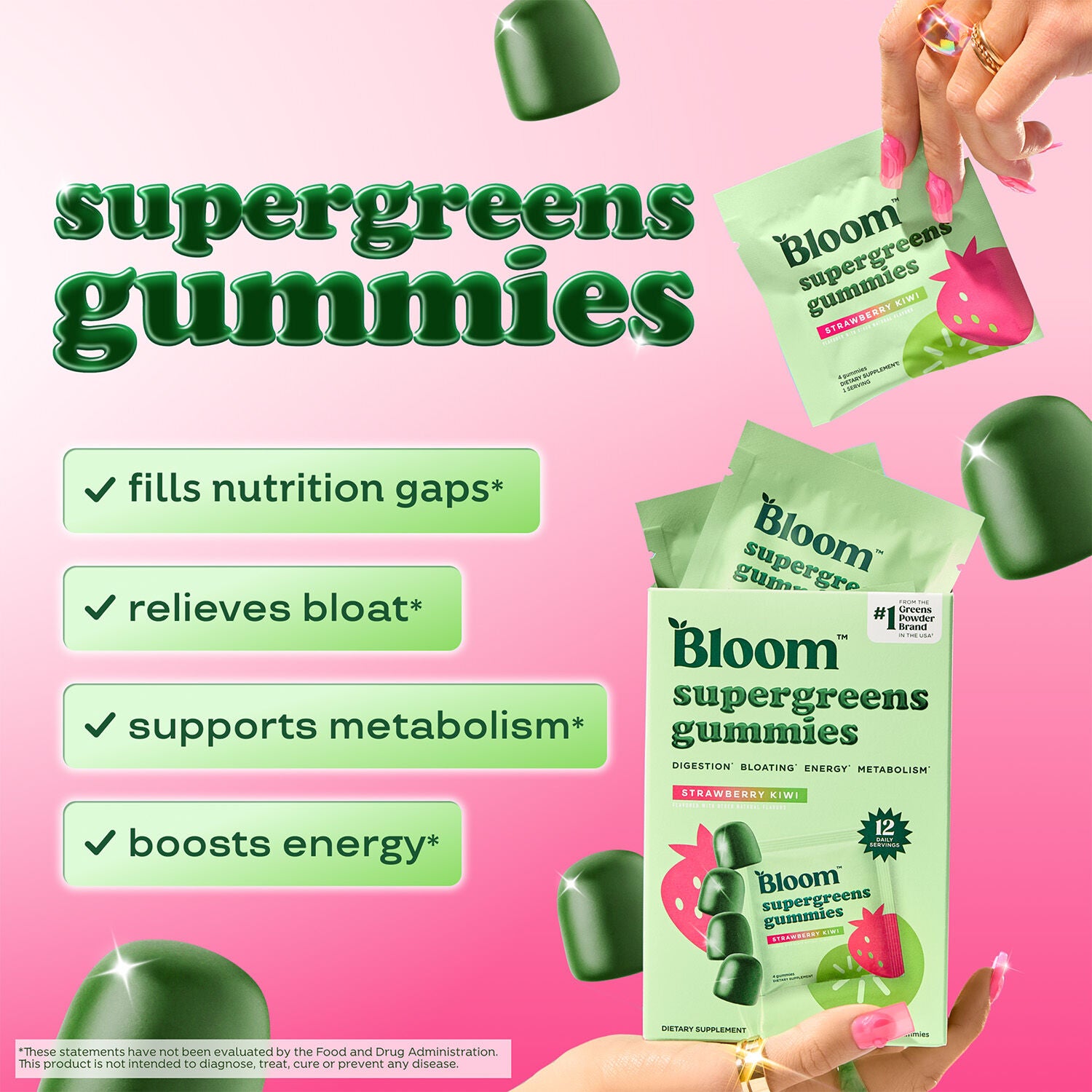 Supergreens Gummies - Strawberry Kiwi, 12 Servings