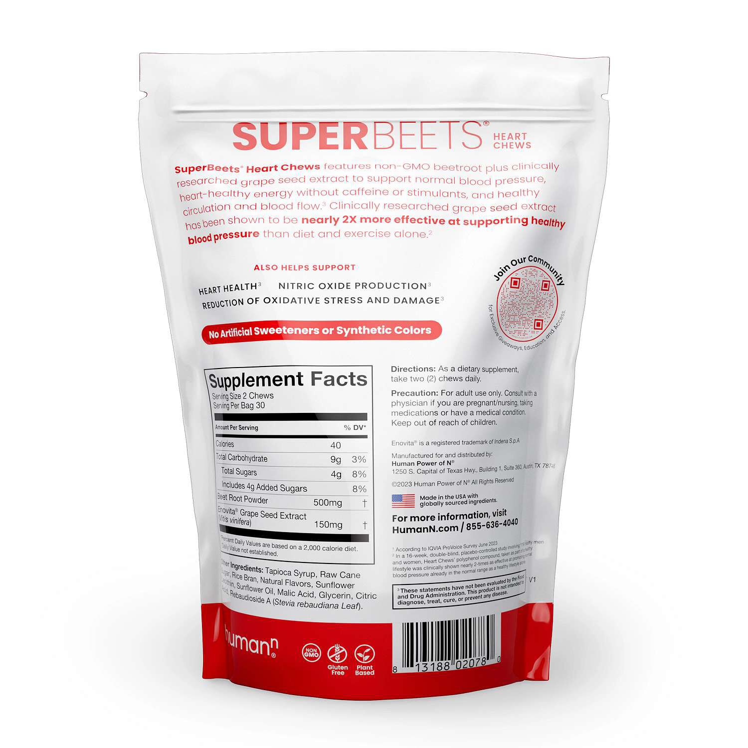 SuperBeets® Heart Chews - Pomegranate Berry - 60 Chews (30 Servings)