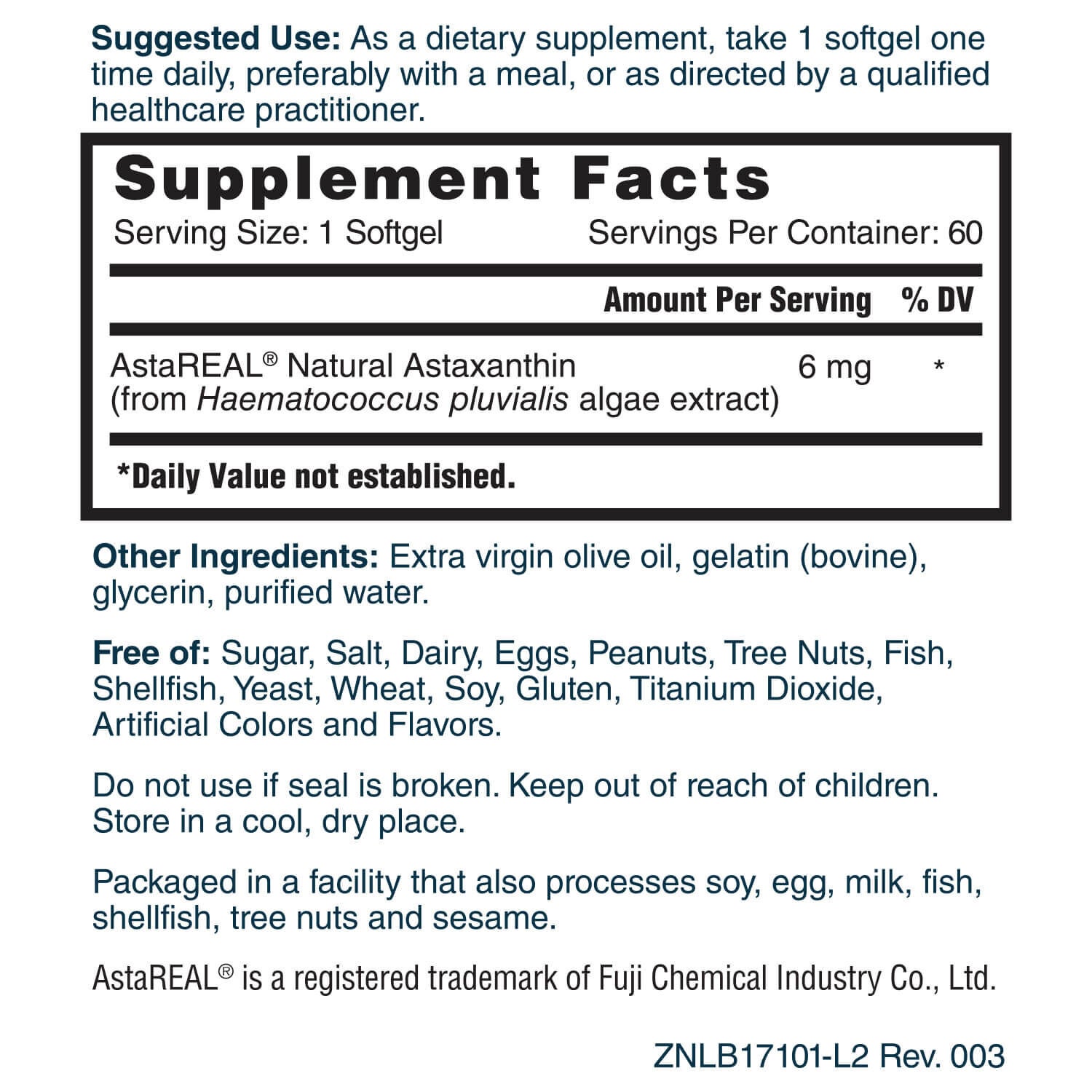 AstaREAL® Astaxanthin - 6mg - 60 Soft Gels (60 Servings)