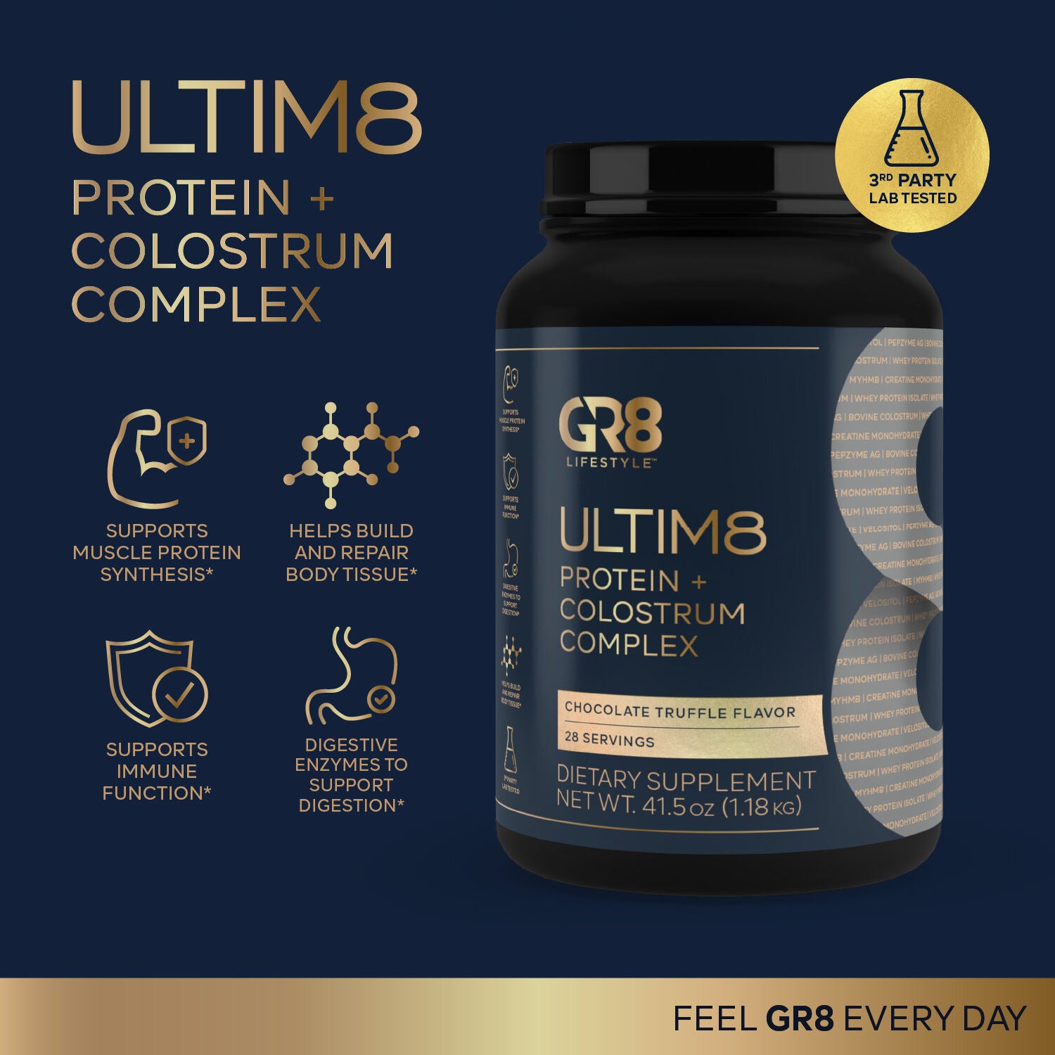 Ultim8 Protein + Colostrum Complex - Chocolate Truffle (28 Servings)  | GNC