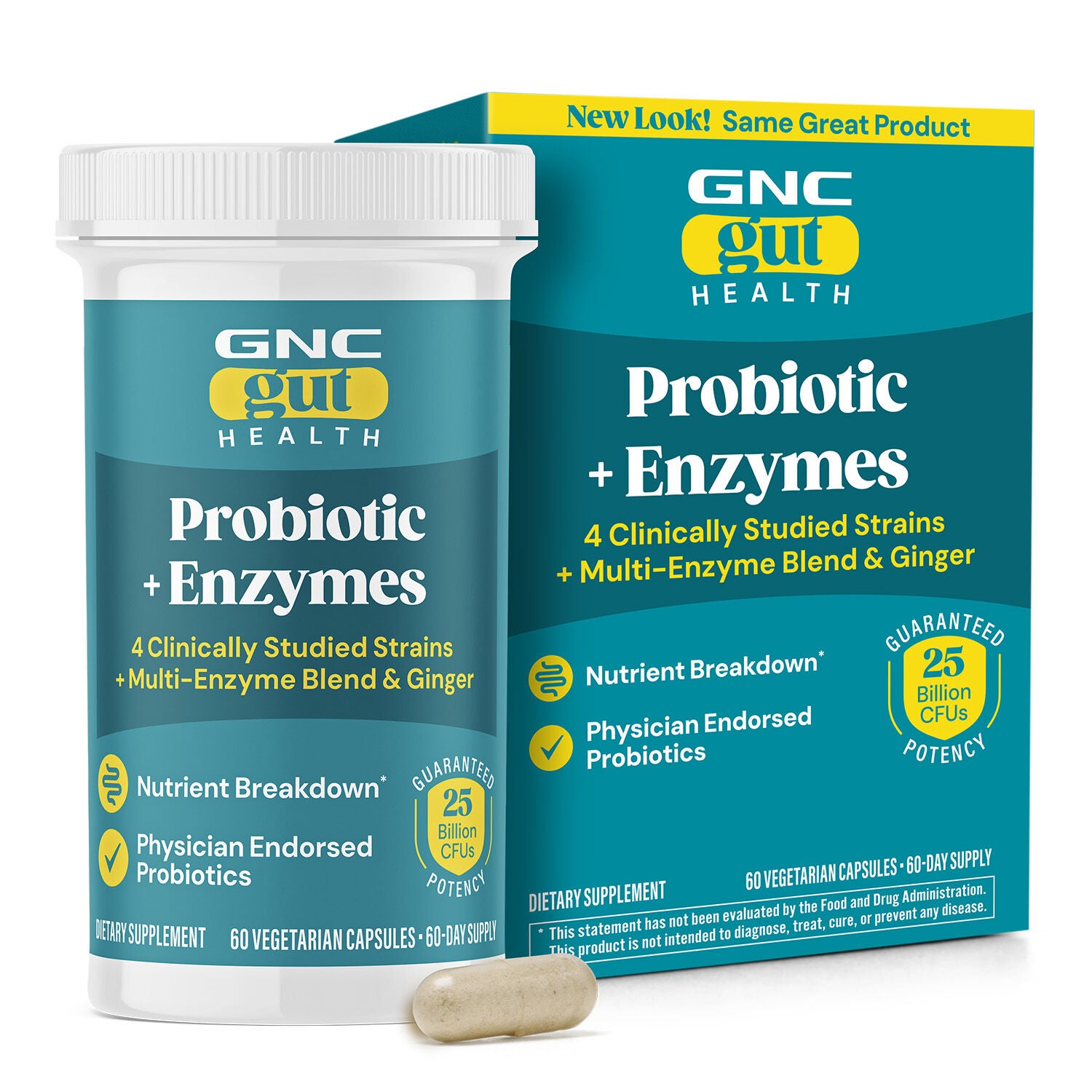 Gut Health Probiotic Plus Enzymes  25 billion CFUs - 60 Capsules (60 Servings)