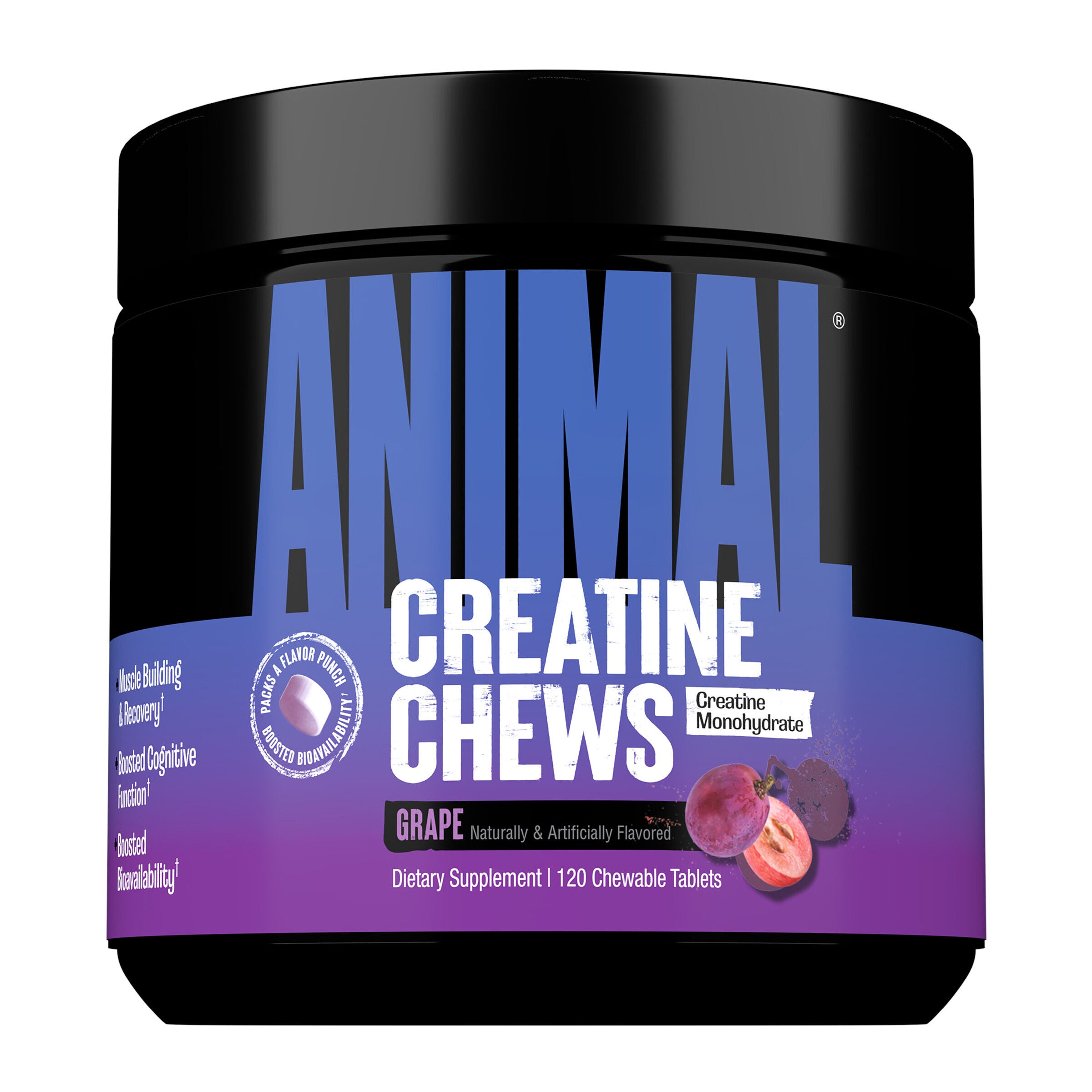 Animal Creatine Chews - Grape - 120 Chewable Tablets (30 Servings)  | GNC