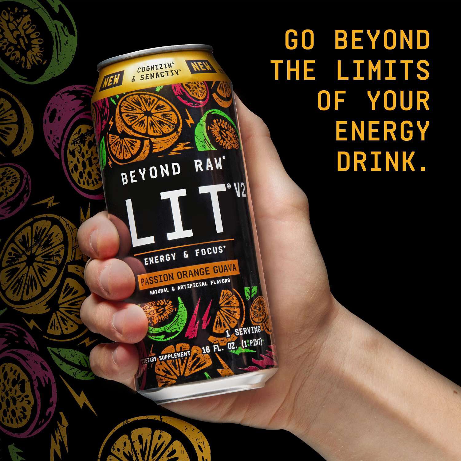 LIT&reg; V2 On-The-Go Pre-Workout - Passion Orange Guava - 16oz. (12 Cans)