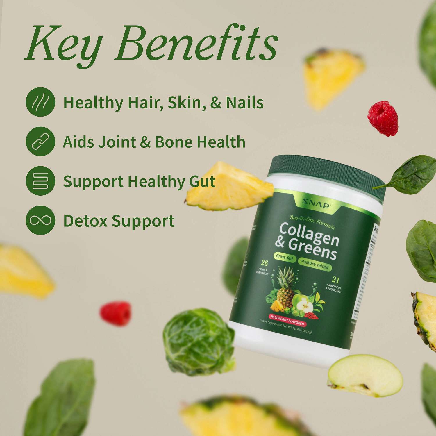 Collagen Peptides + Super Greens Dietary Supplement - 11.34 oz. (30 Servings)  | GNC