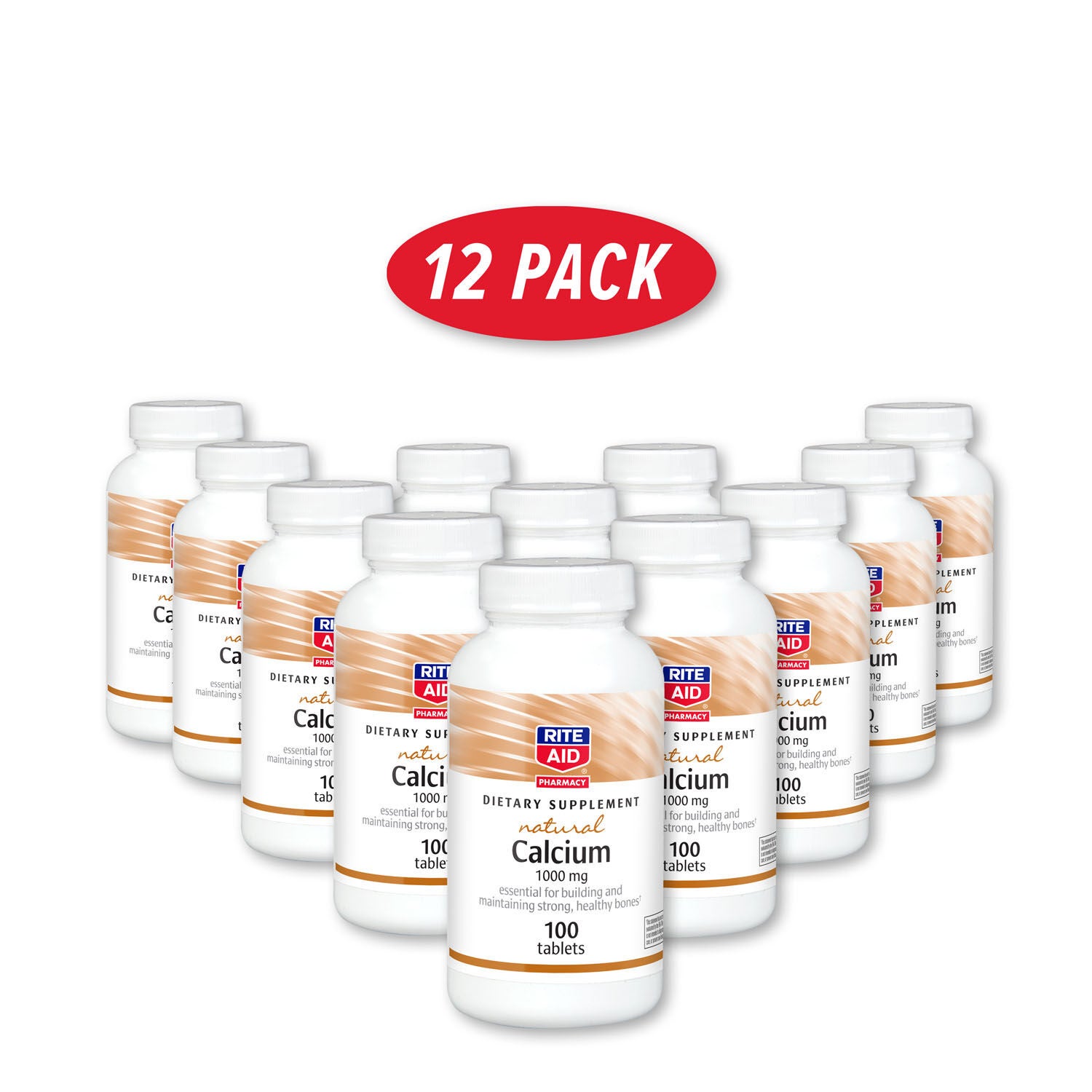 Calcium 1000mg 100 Tablets 12 Pack (50 Servings Each) GNC