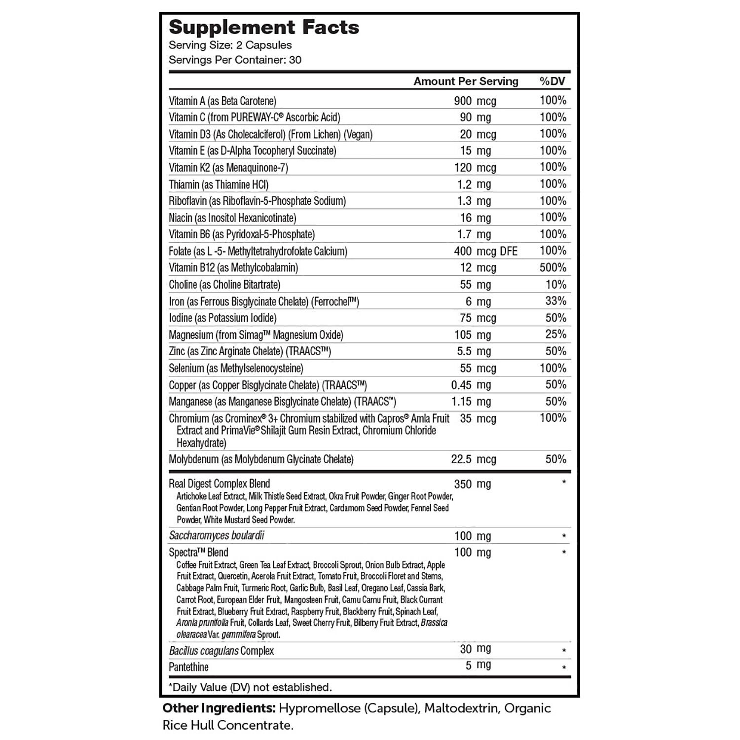 Zahler Digestion Multi Vitamin Supplement Facts