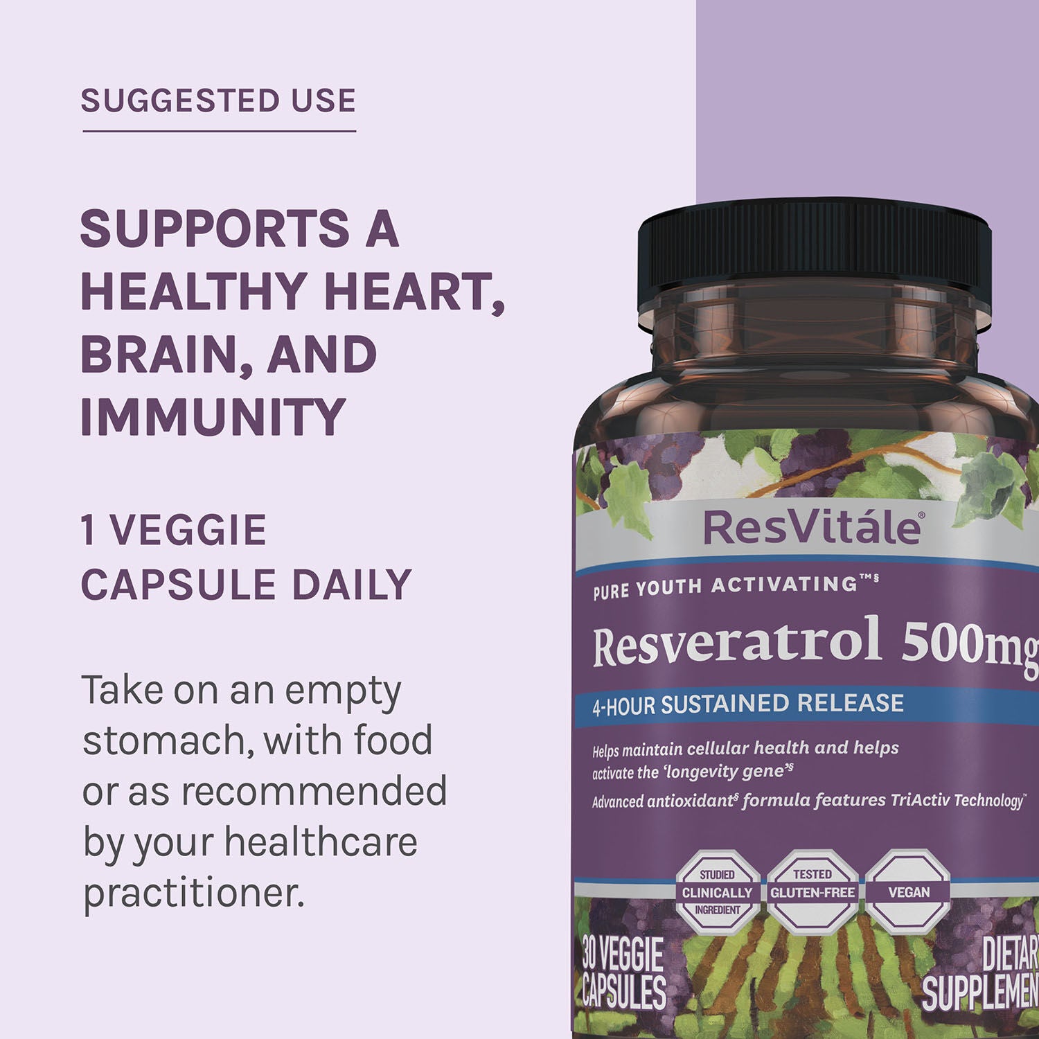 Resveratrol 500mg - 30 Veggie Capsules (30 Servings)