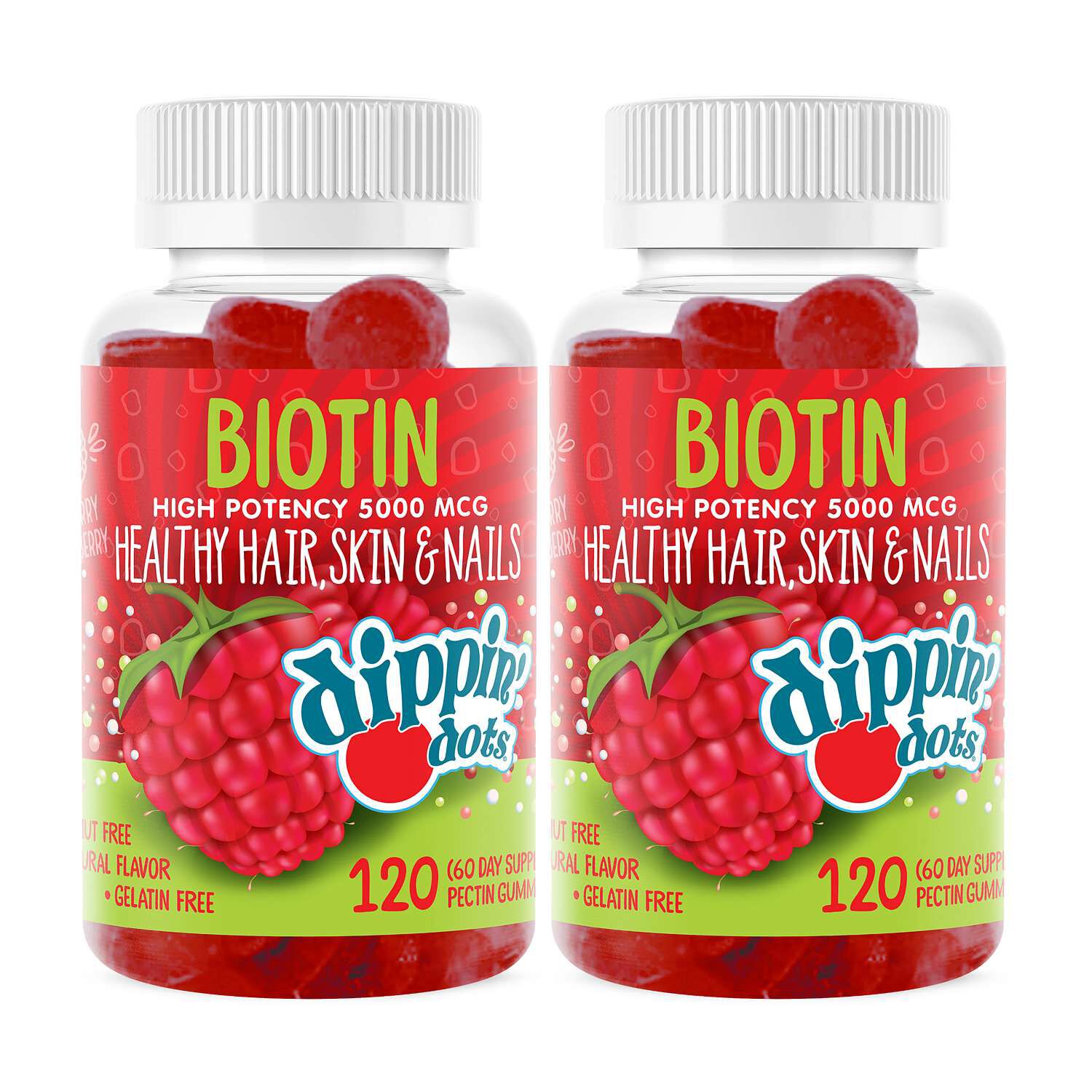 Biotin 5000mcg Gummies - Raspberry Dippin' Dots&reg; - Twin Pack (60 Servings Each)  | GNC