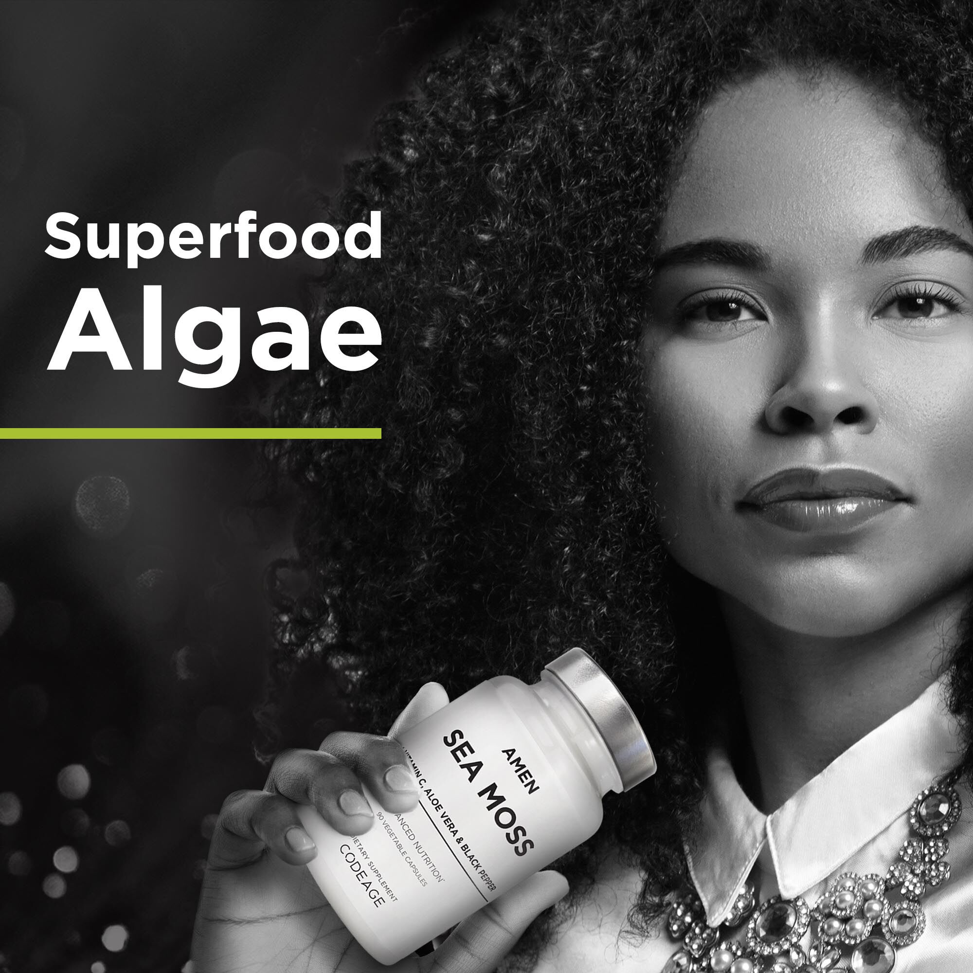 AMEN Sea Moss + Vitamin C - Aloe Vera & Black Pepper - 90 Vegetable Capsules (30 Servings)
